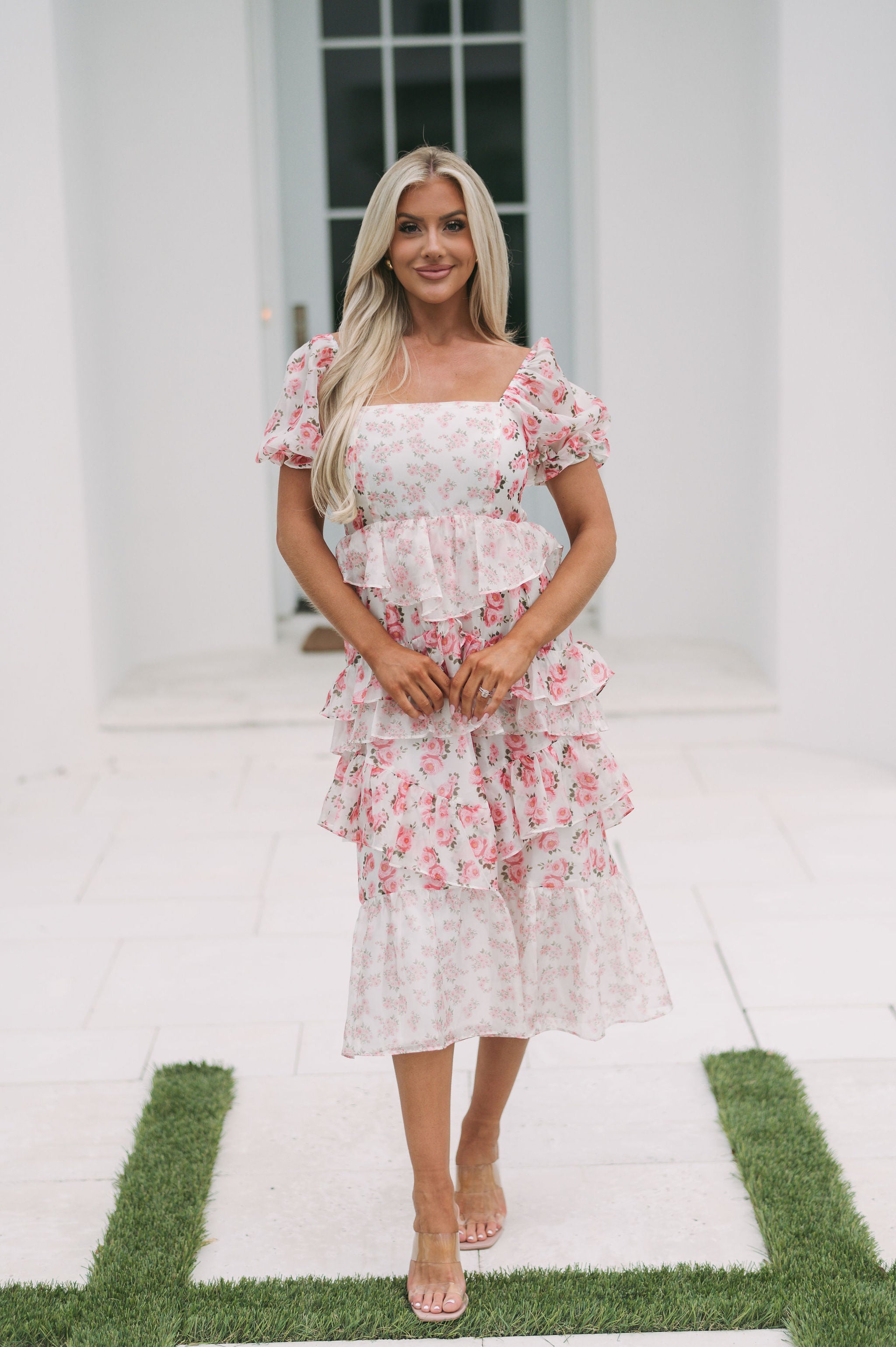Stella Tiered Ruffle Midi Dress- Pink Floral