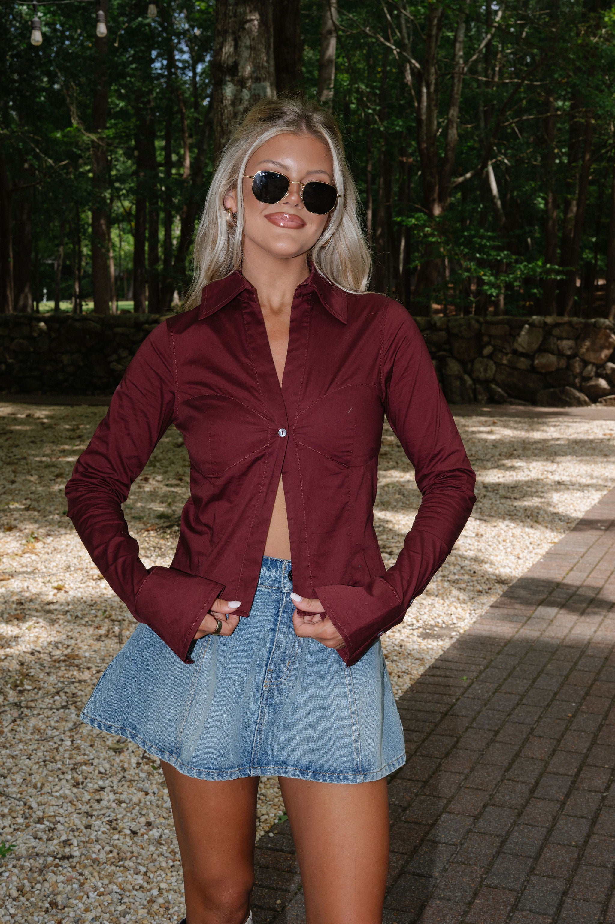 Roxie Collared Top-Burgundy