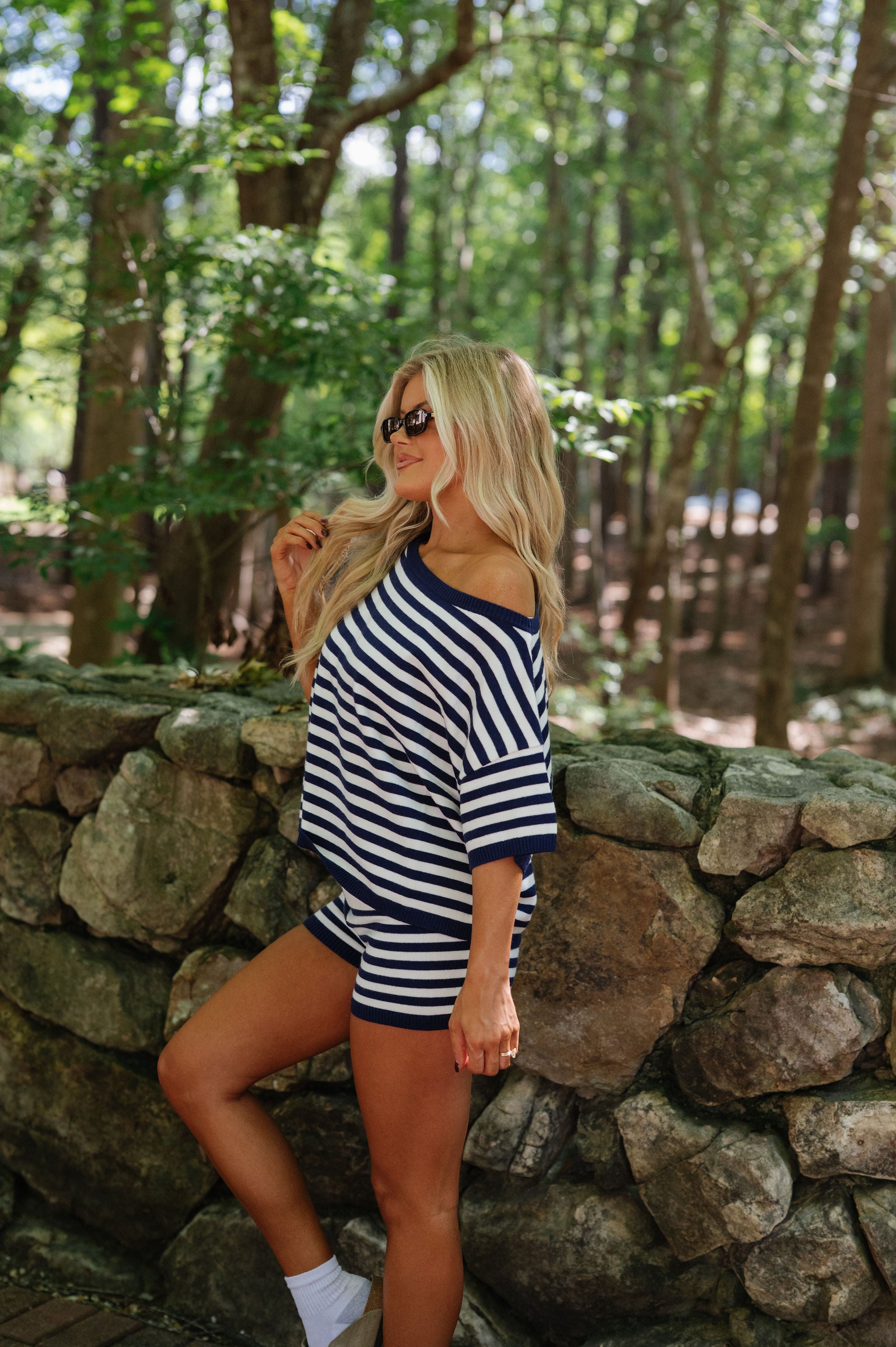 Stassi Stripe Knit Set-Off White/Navy