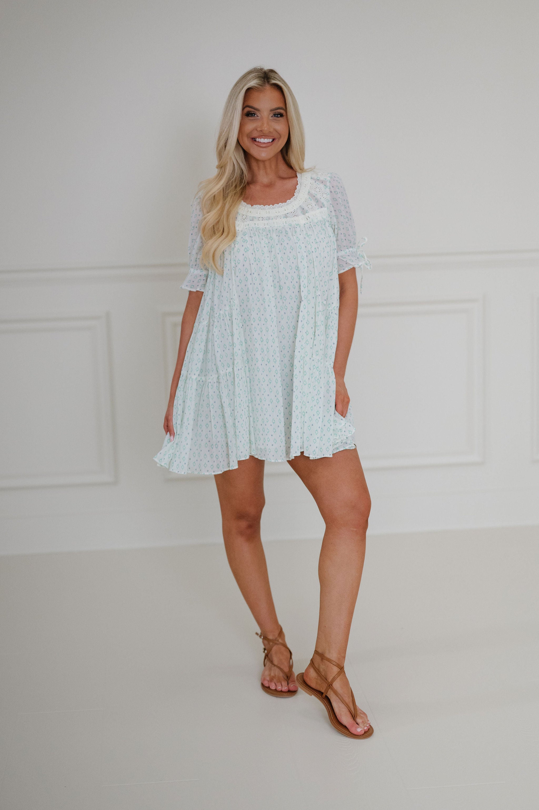 Emma Puff Sleeve Mini Dress-Blue