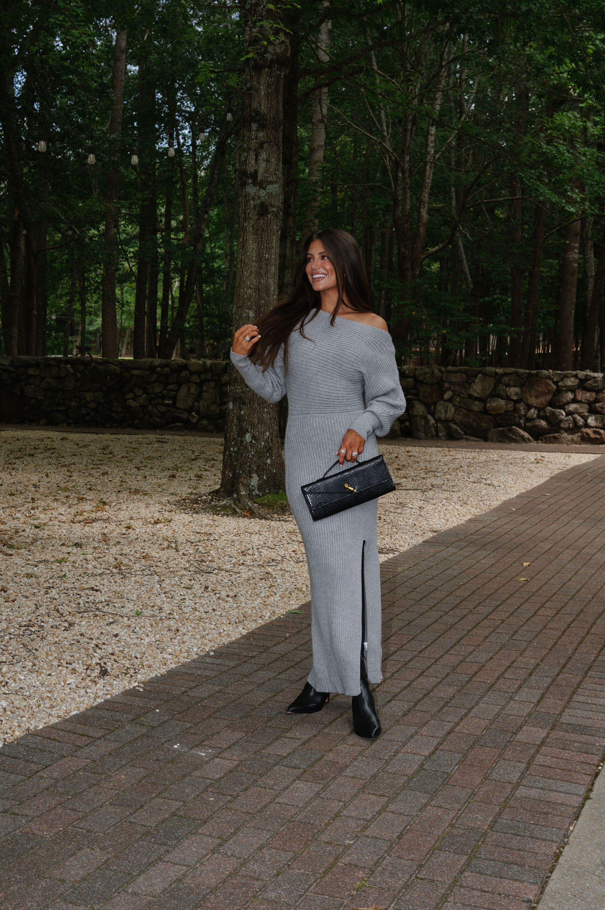 Covens Sweater Knit Midi Dress-Heather Grey