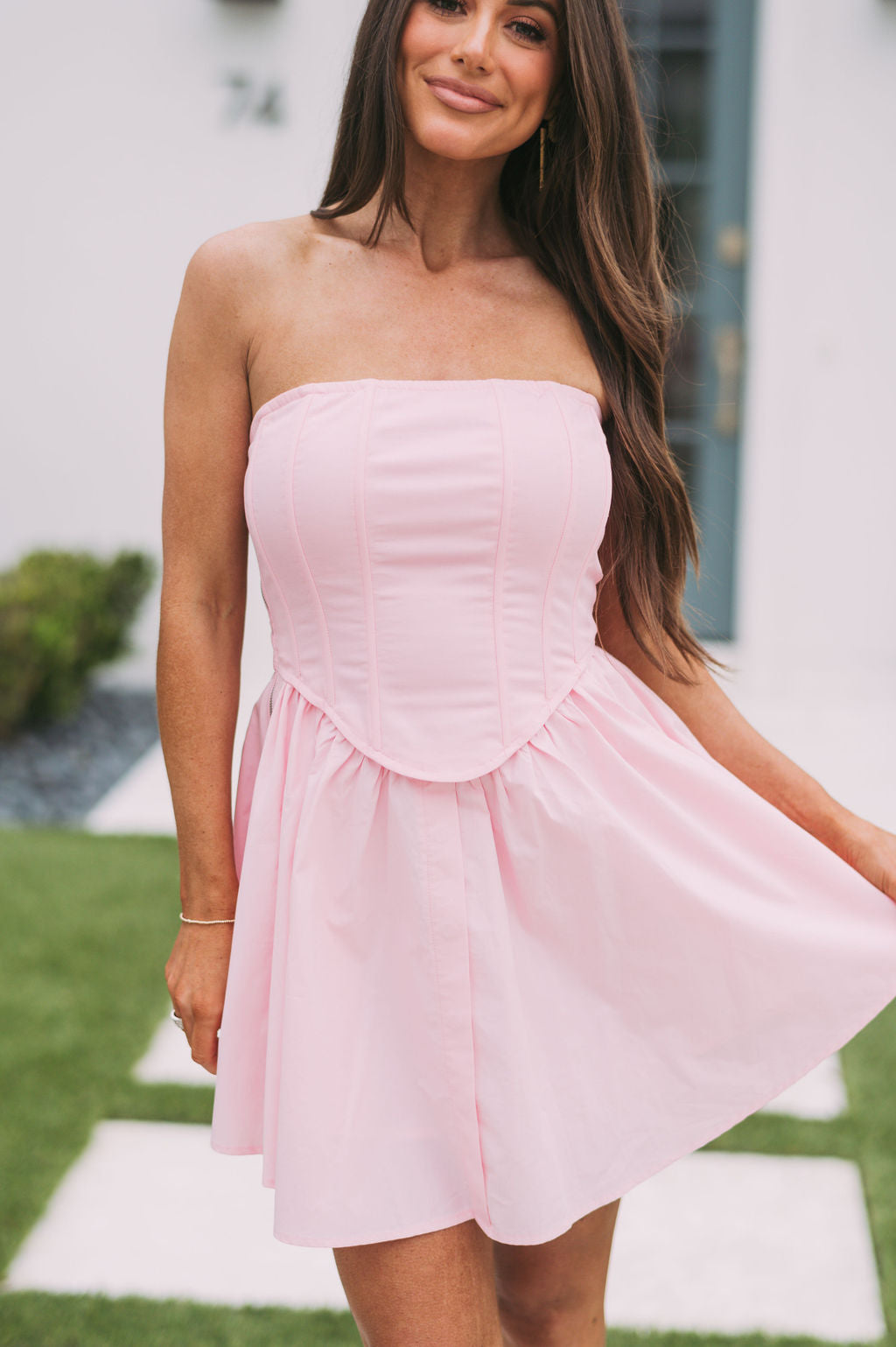 Brantley Strapless Mini Dress- Pink