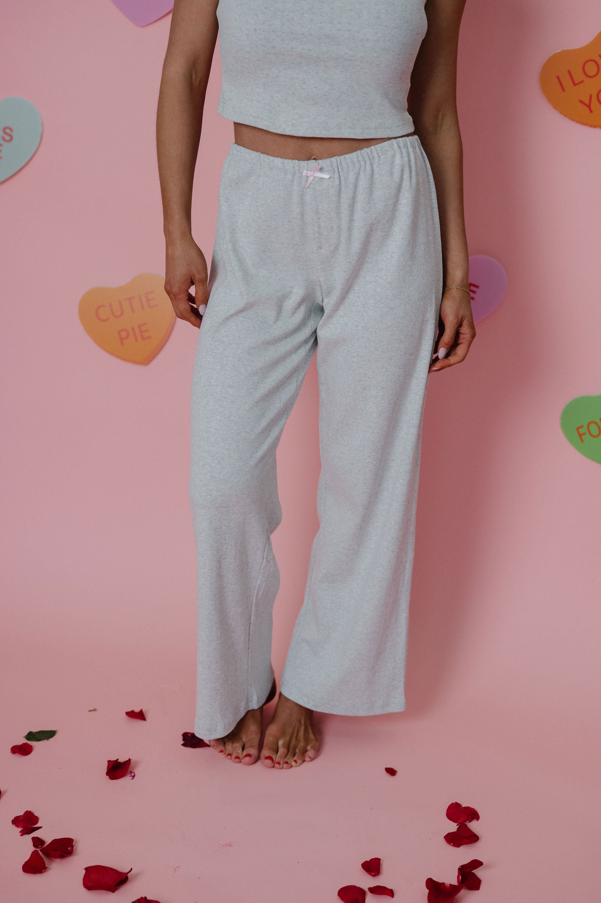 Ryan Pointelle Pants Set-Heather Grey