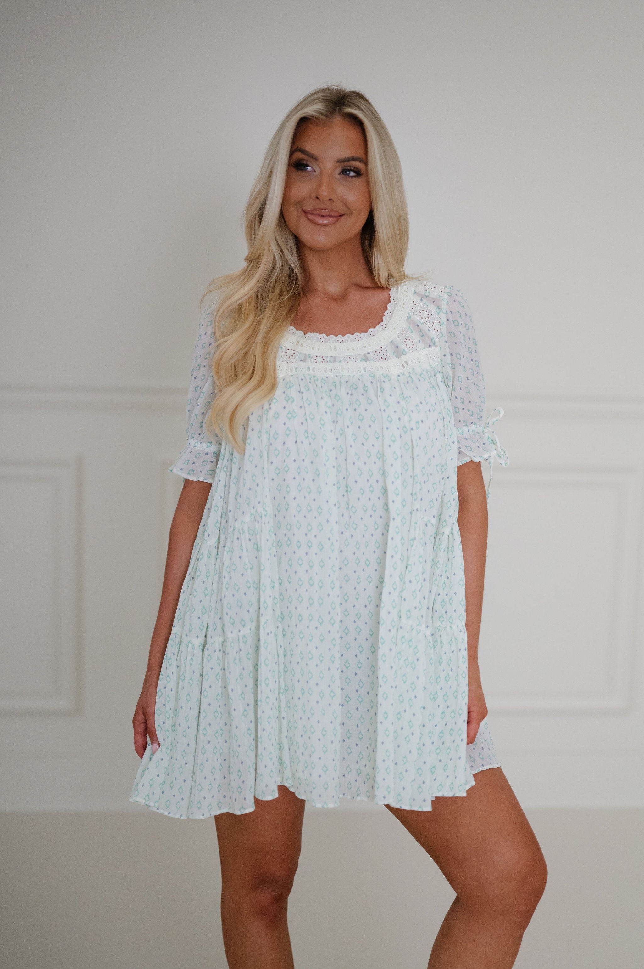 Emma Puff Sleeve Mini Dress-Blue