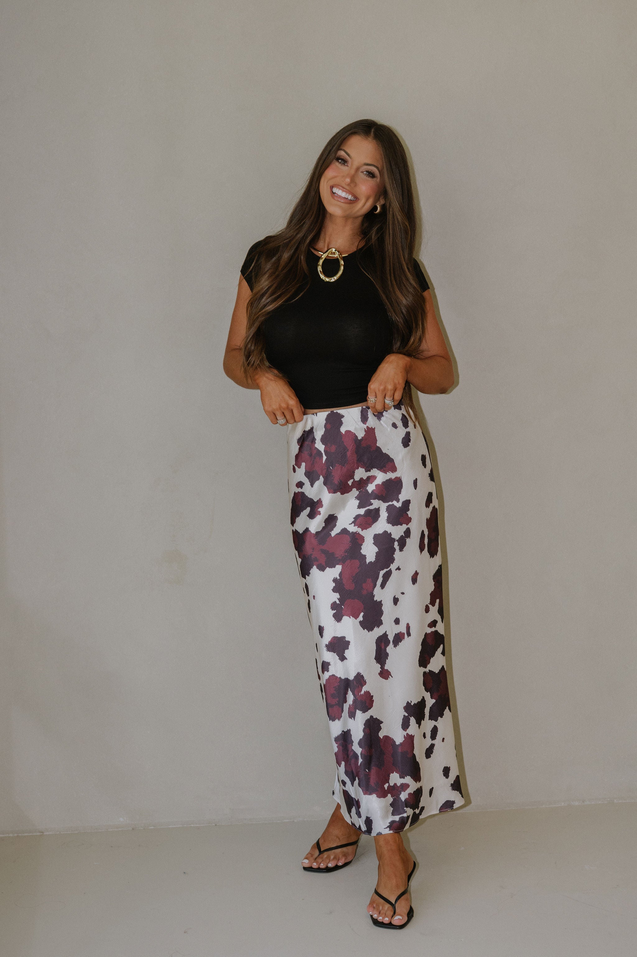 Animal Print Midi Skirt-Cream