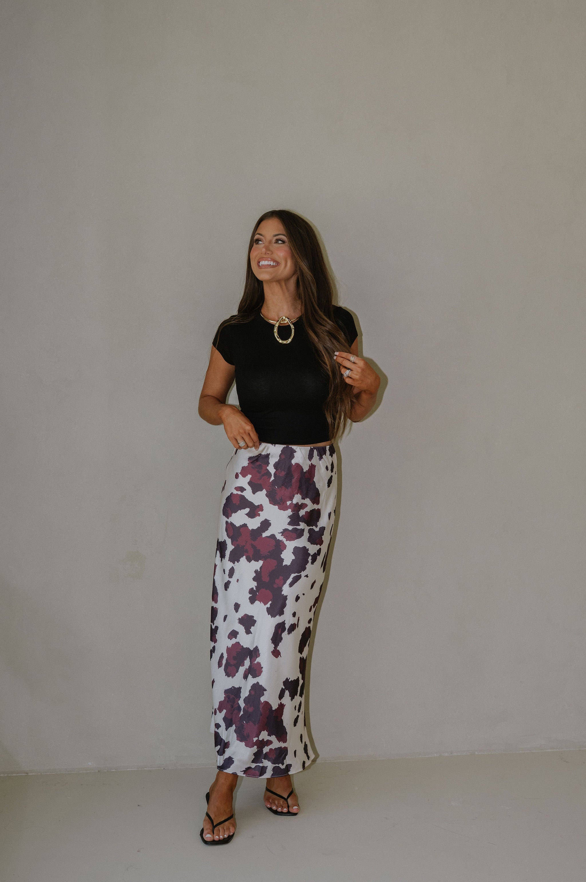 Animal Print Midi Skirt-Cream
