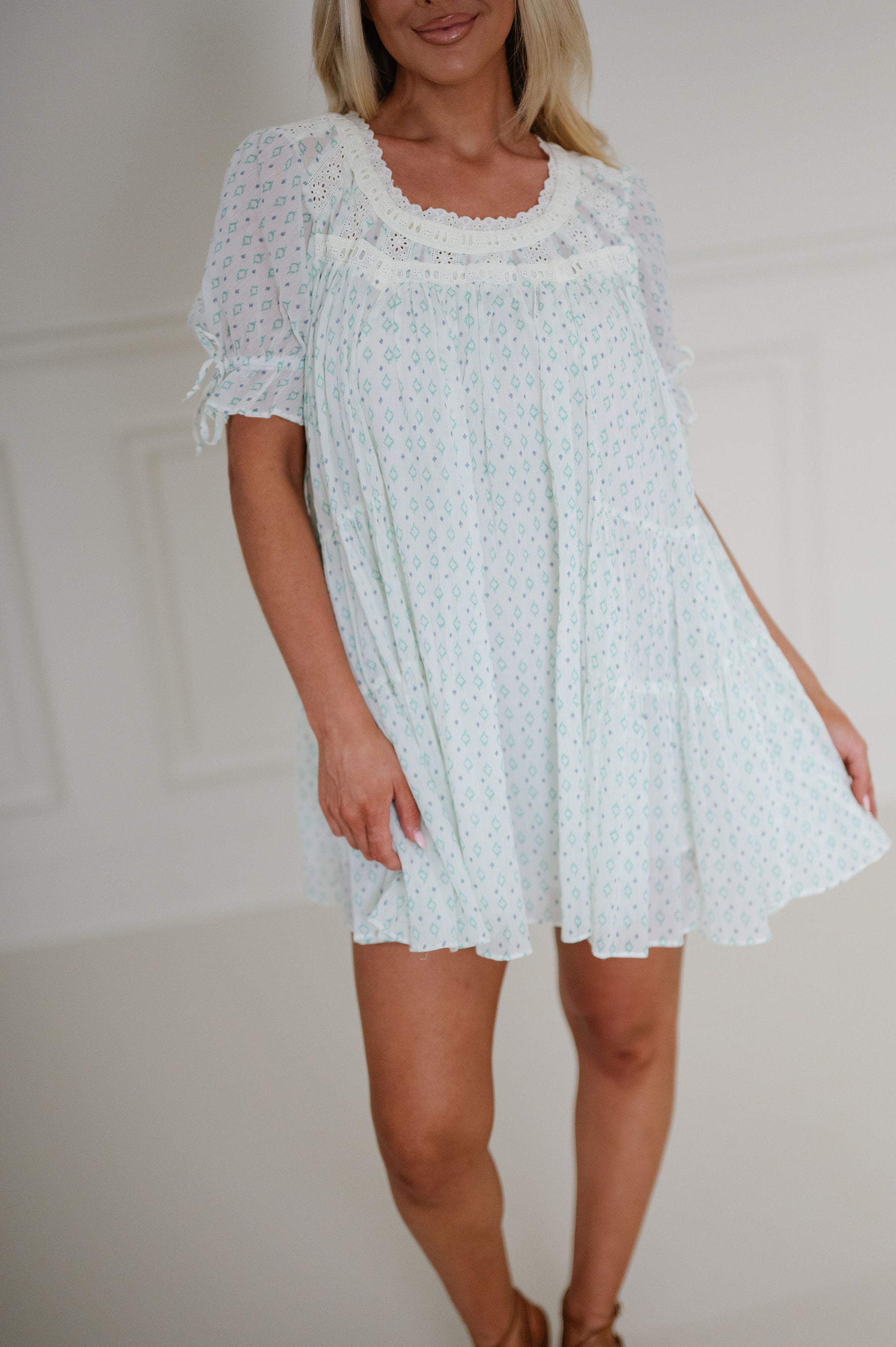 Emma Puff Sleeve Mini Dress-Blue