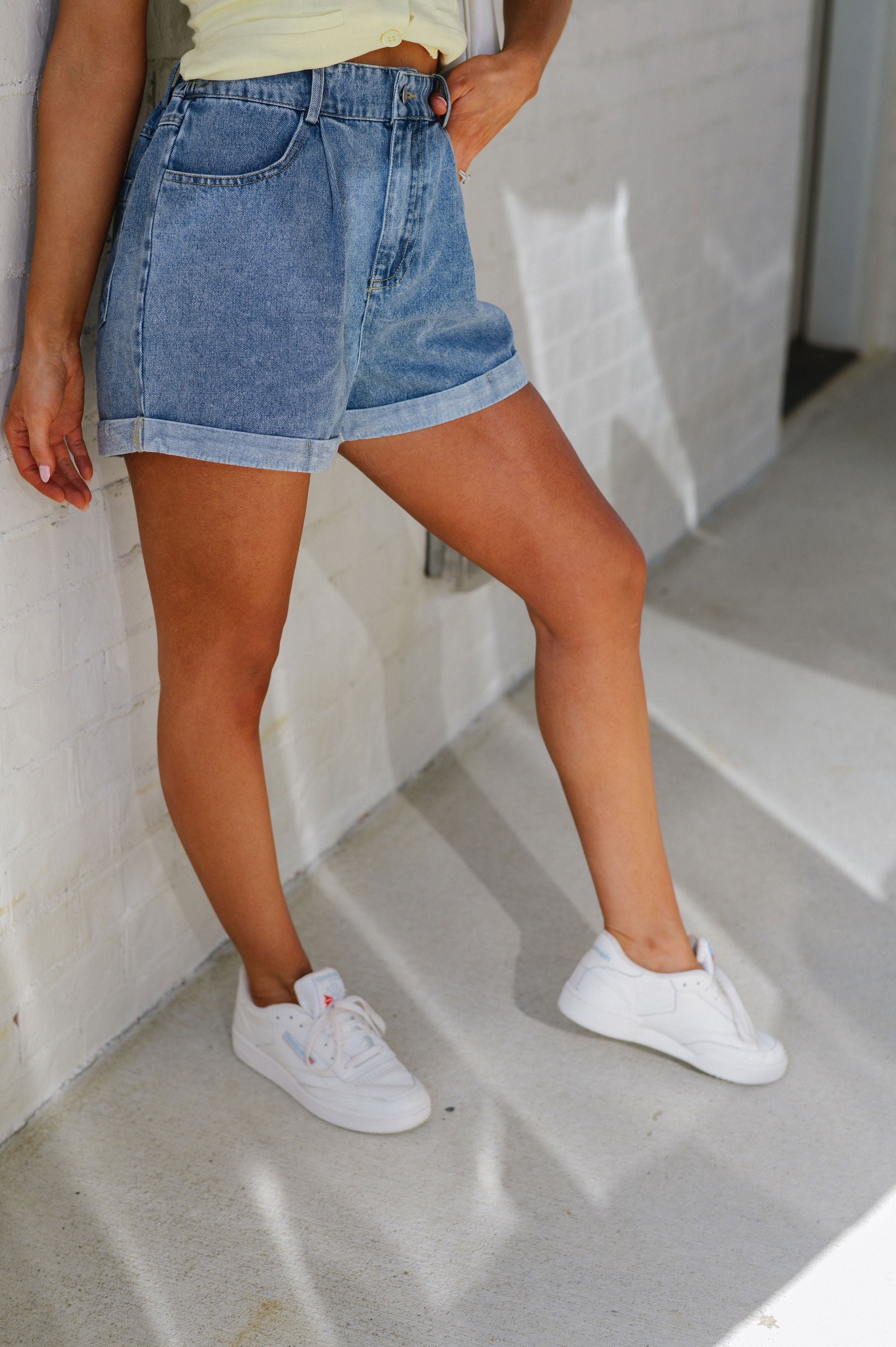 Washed Roll Up Shorts-Denim