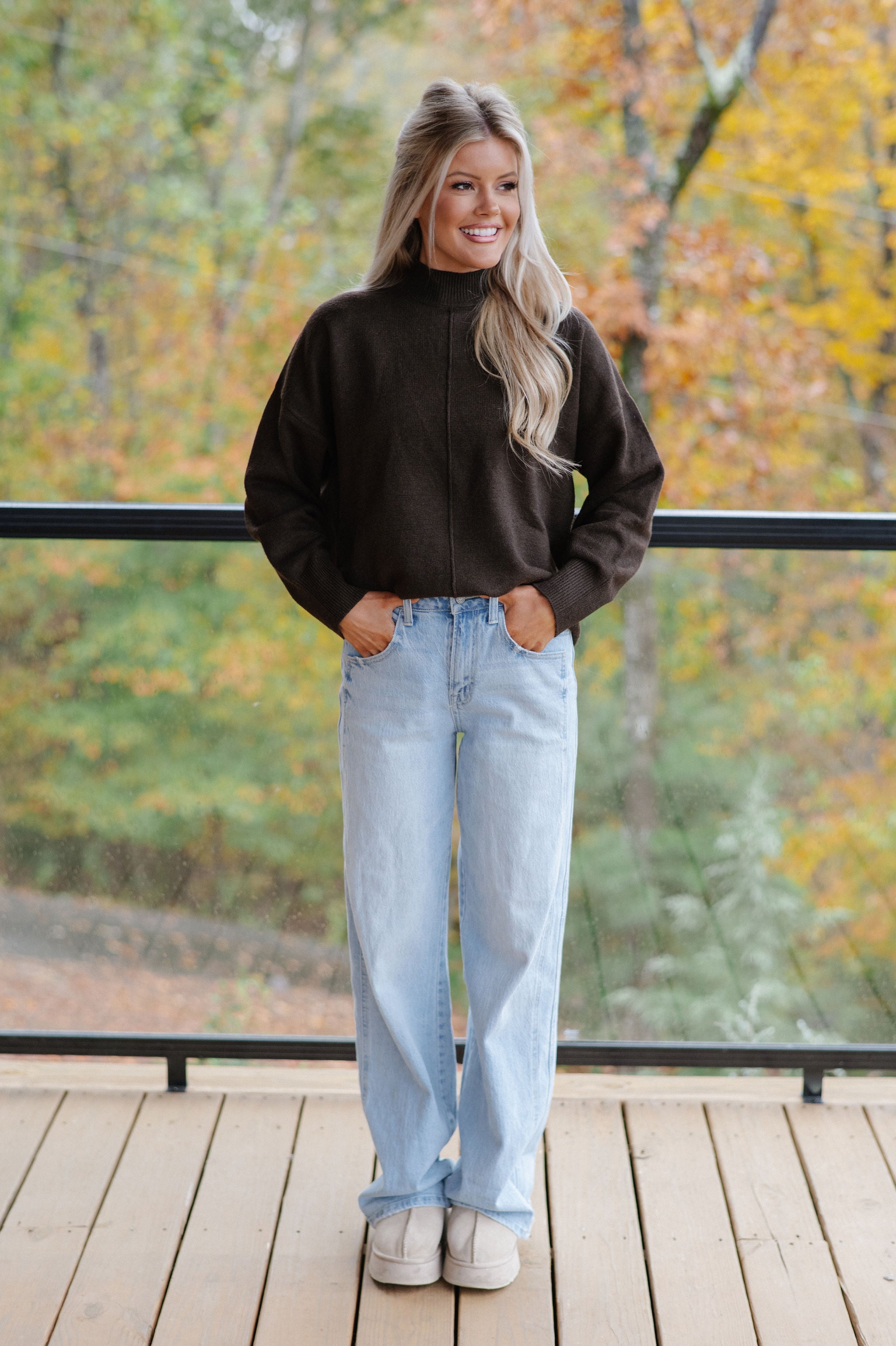 Ansley Mock Neck Sweater-Brown