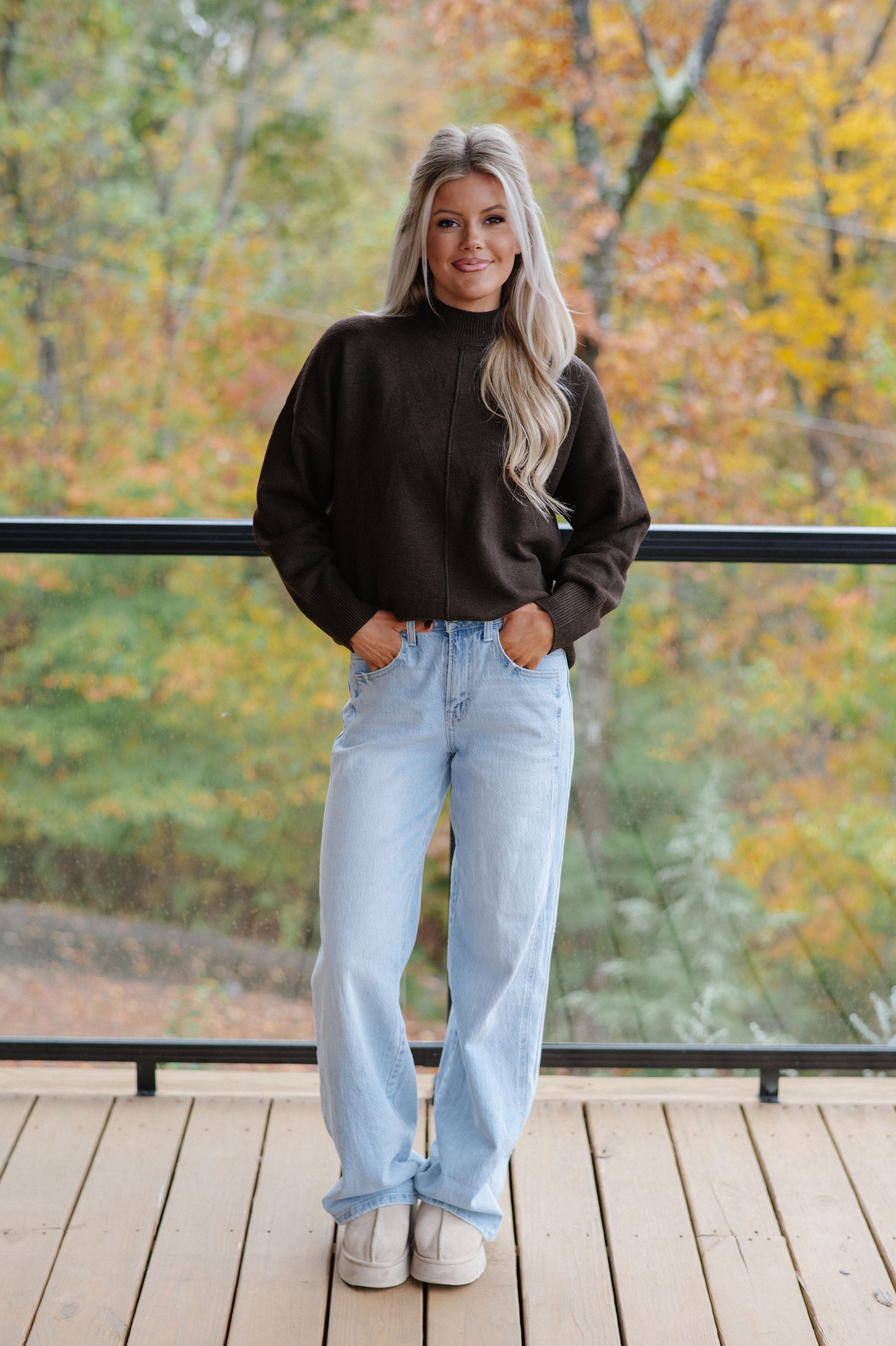 Ansley Mock Neck Sweater-Brown