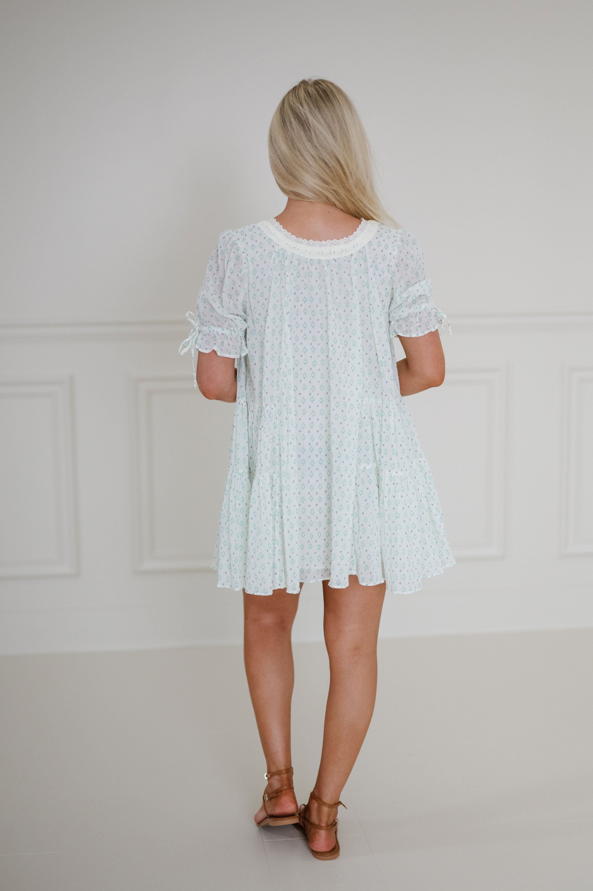Emma Puff Sleeve Mini Dress-Blue