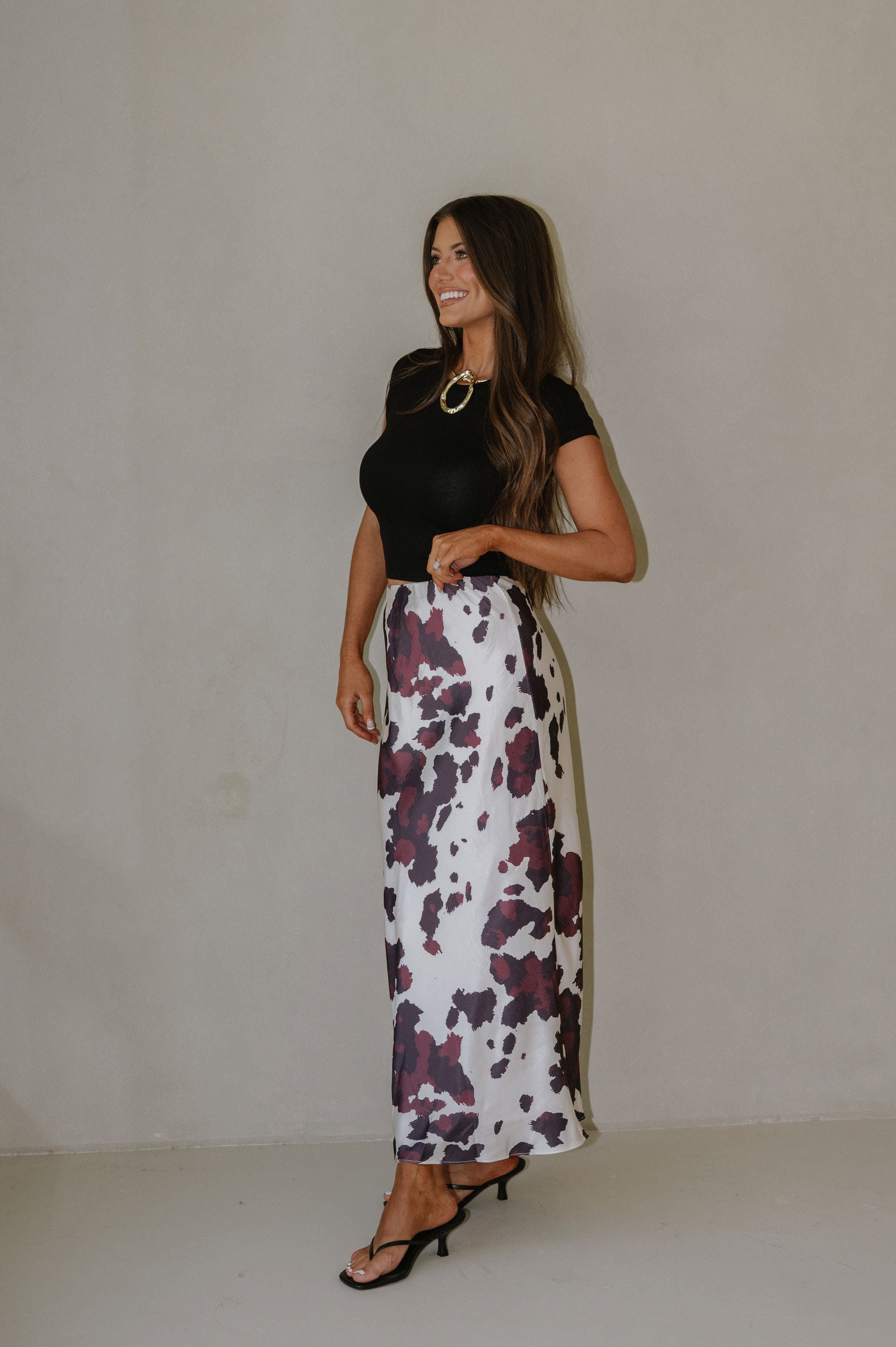 Animal Print Midi Skirt-Cream