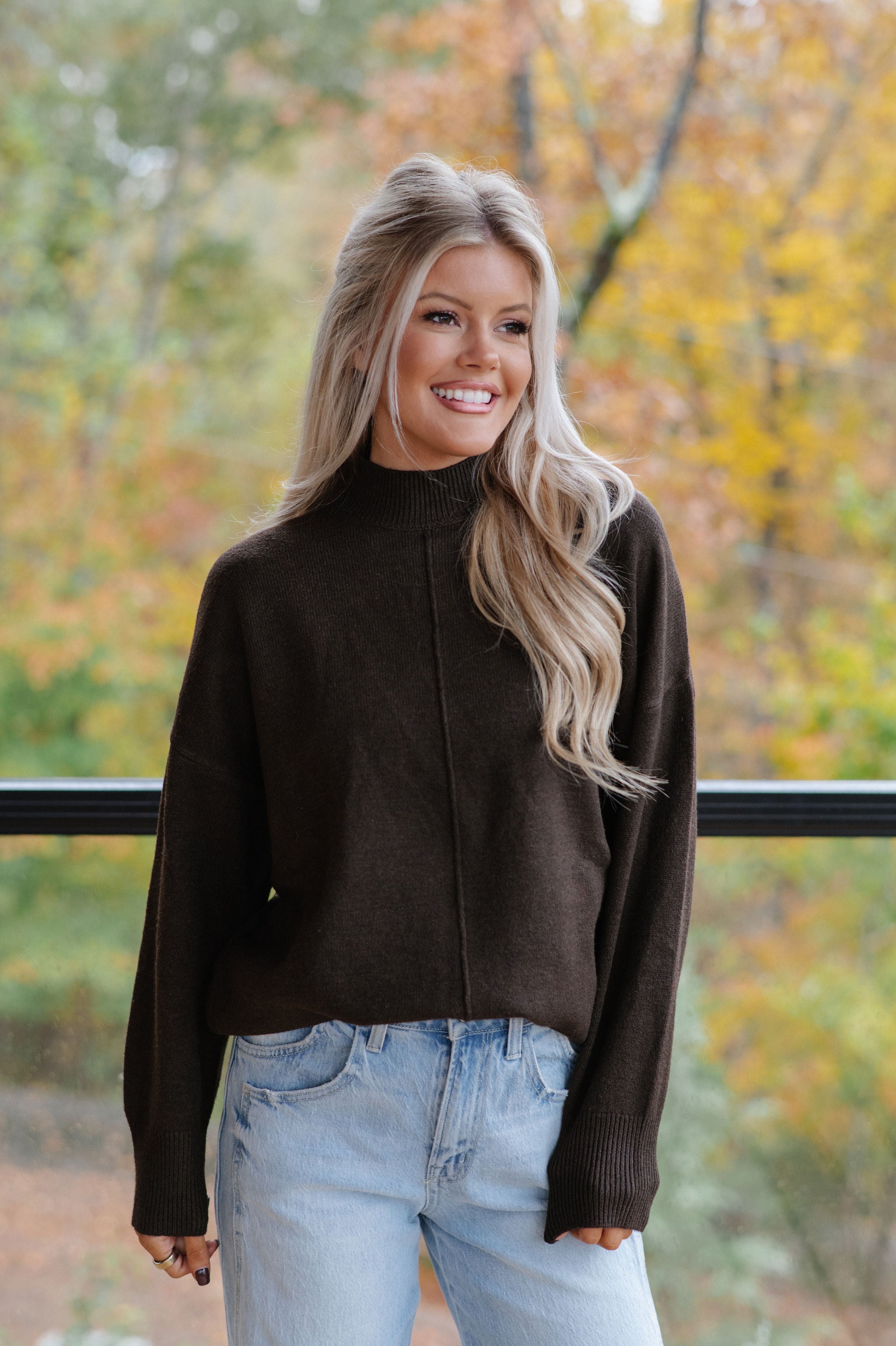 Ansley Mock Neck Sweater-Brown