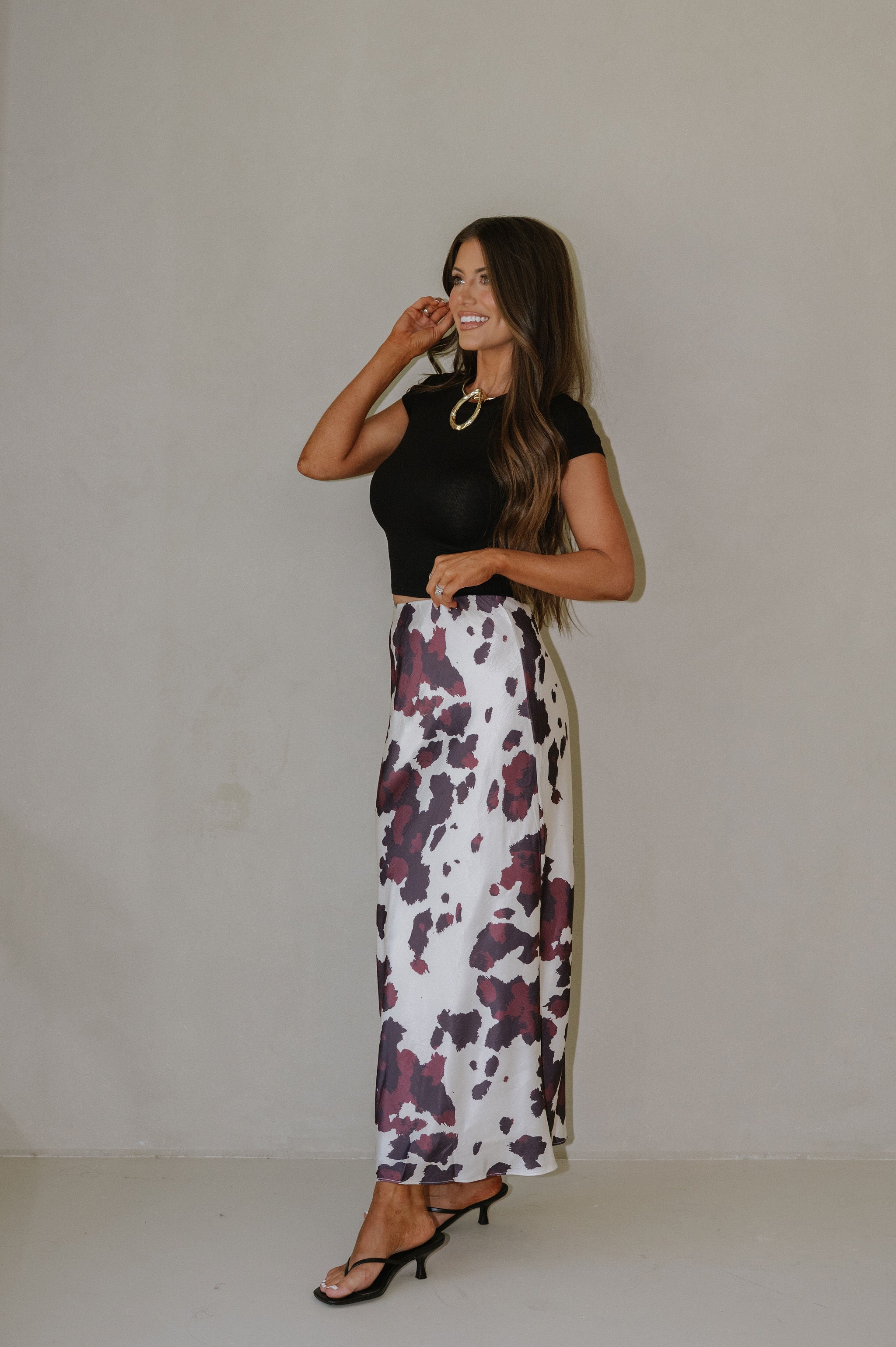 Animal Print Midi Skirt-Cream
