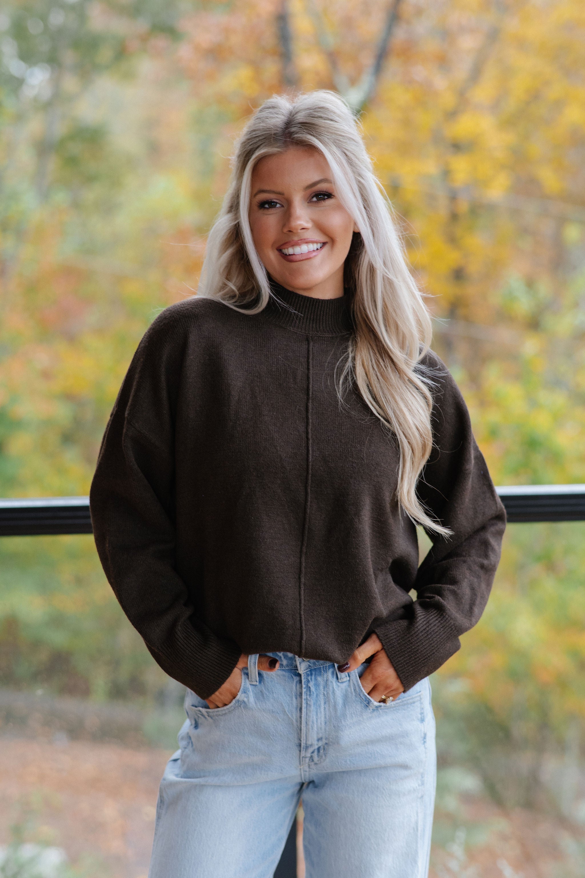 Ansley Mock Neck Sweater-Brown