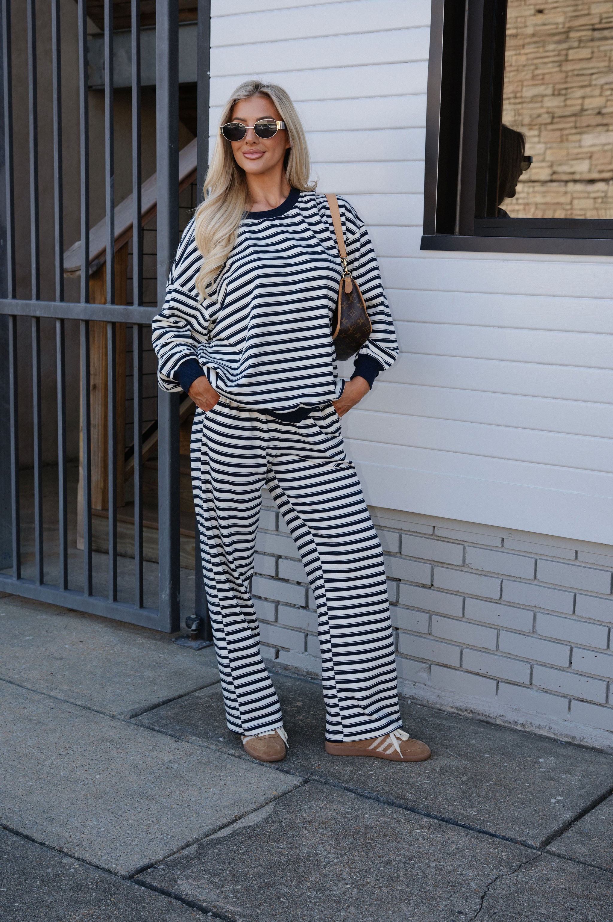 Foster Striped Sweat Set-Cream/Navy Stripe