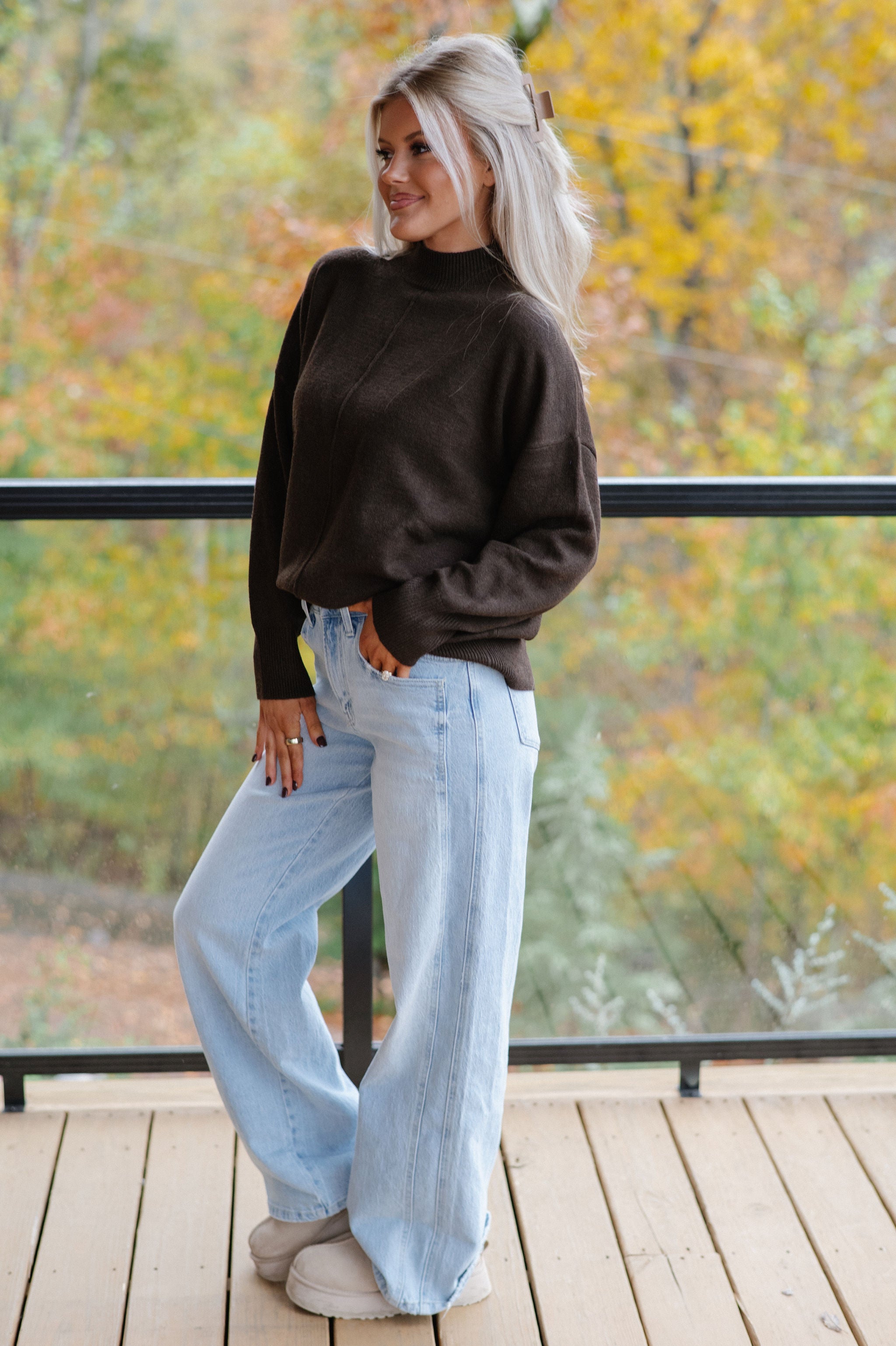 Ansley Mock Neck Sweater-Brown