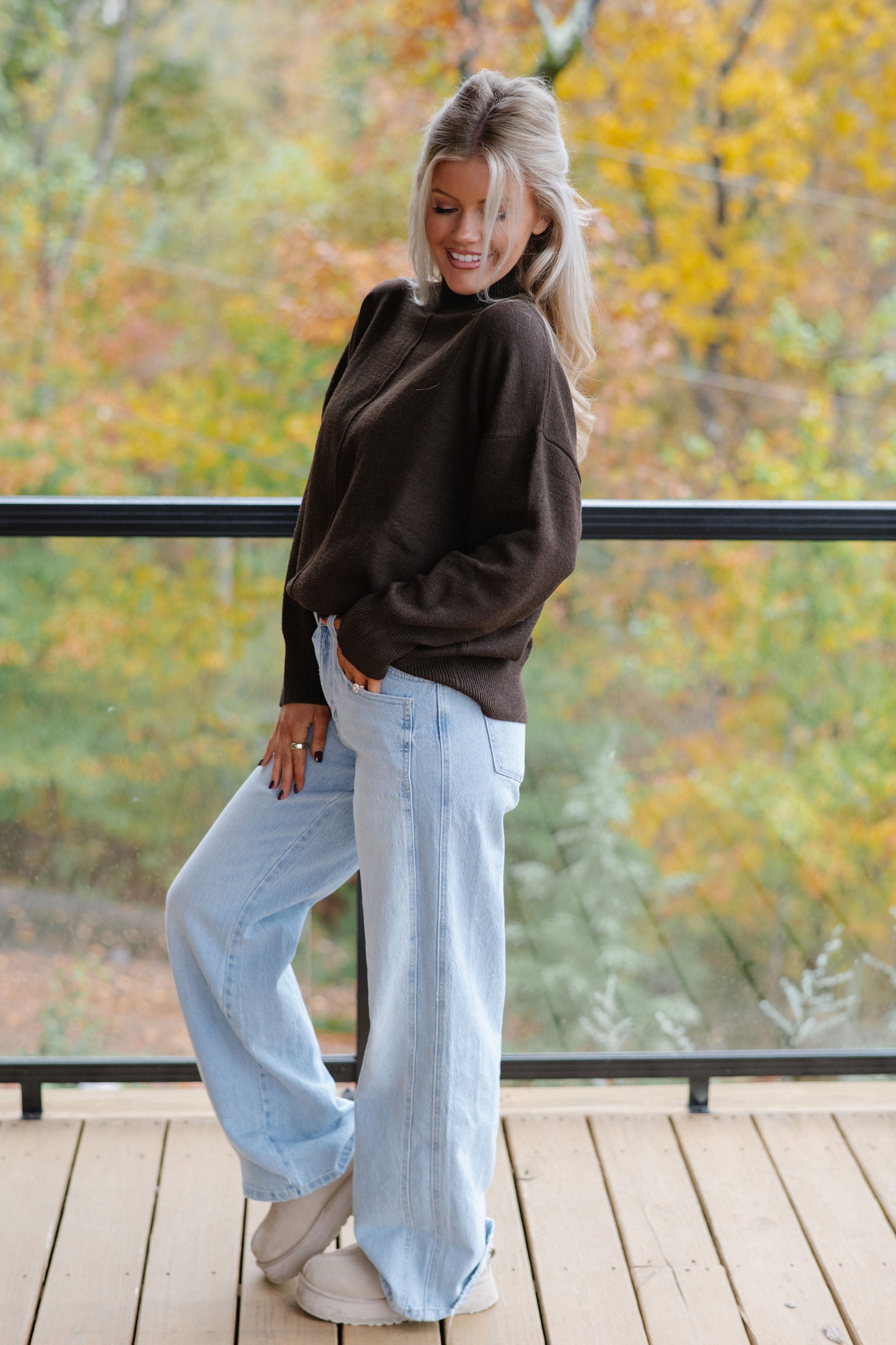 Ansley Mock Neck Sweater-Brown