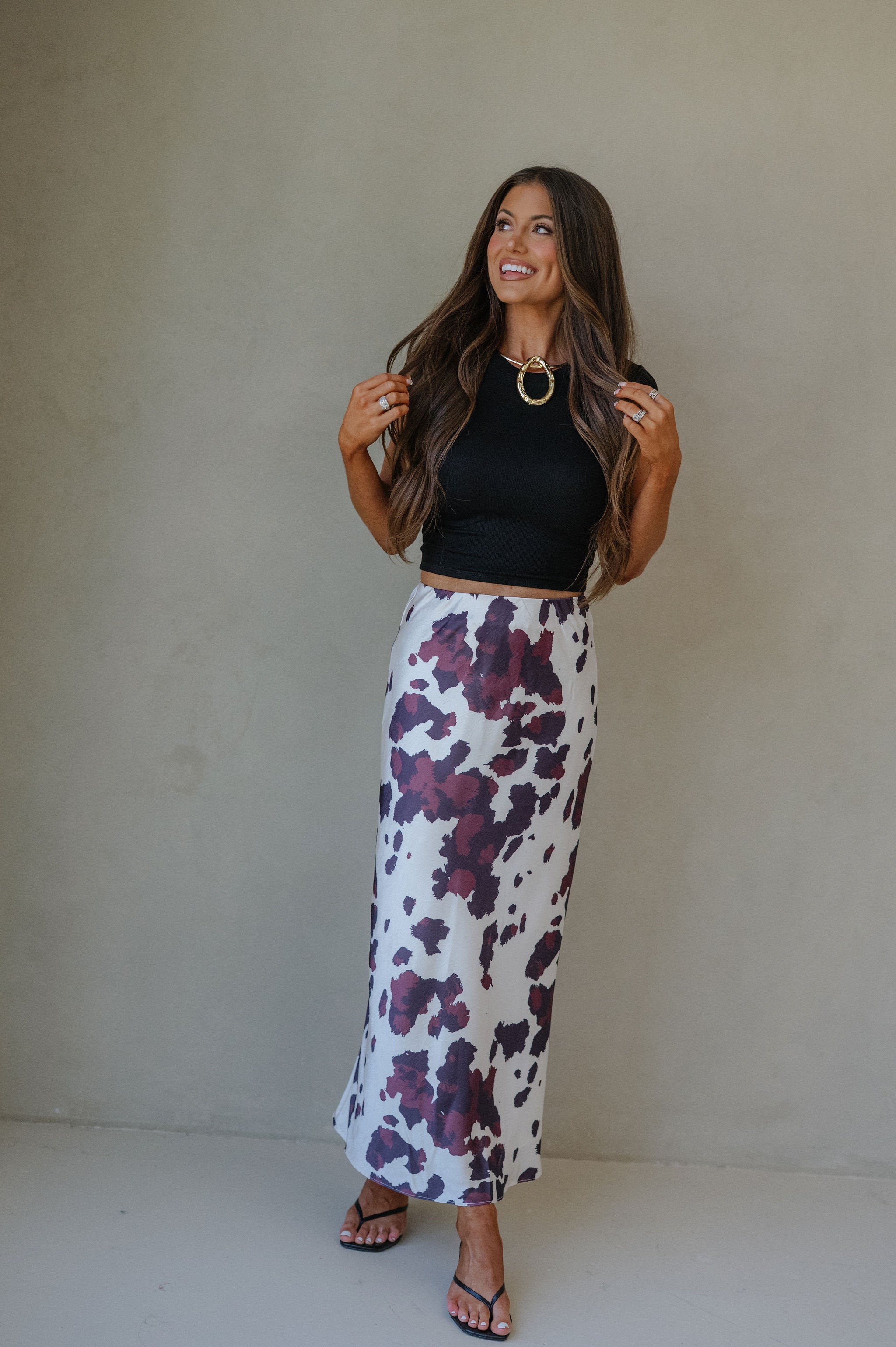 Animal Print Midi Skirt-Cream