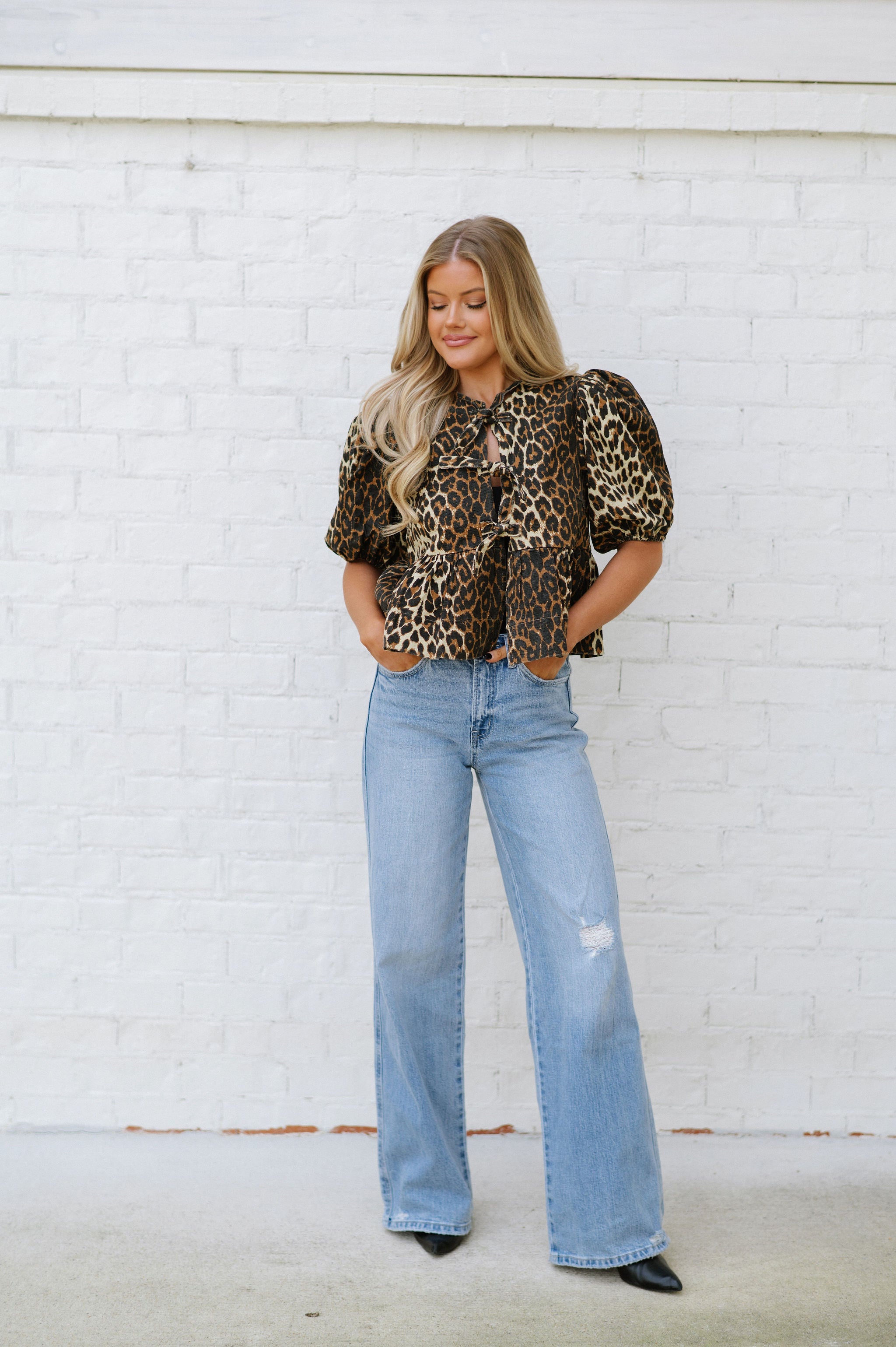 Norah Denim Top-Leopard