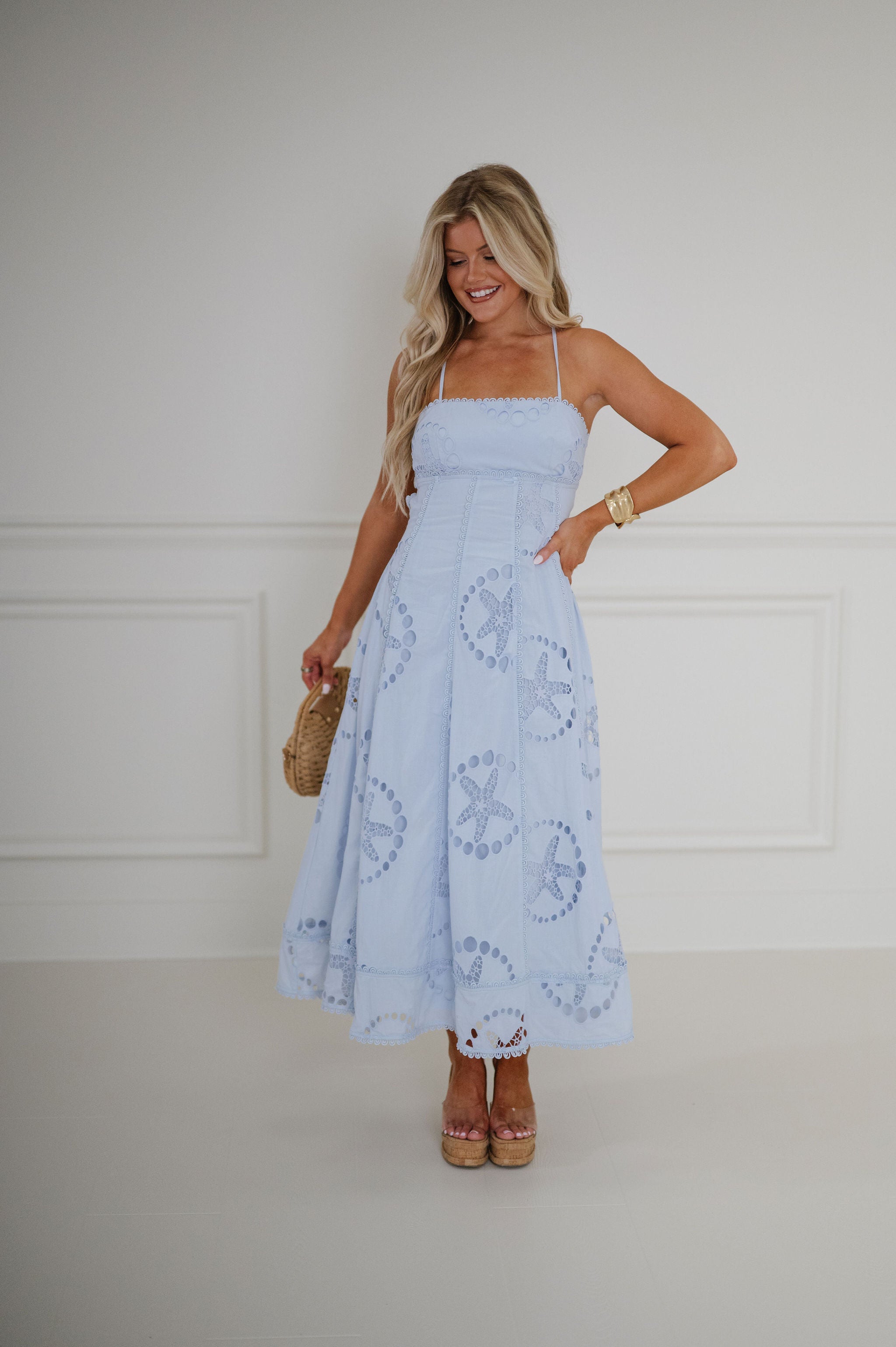 Parker Eyelet Midi Dress-Light Blue