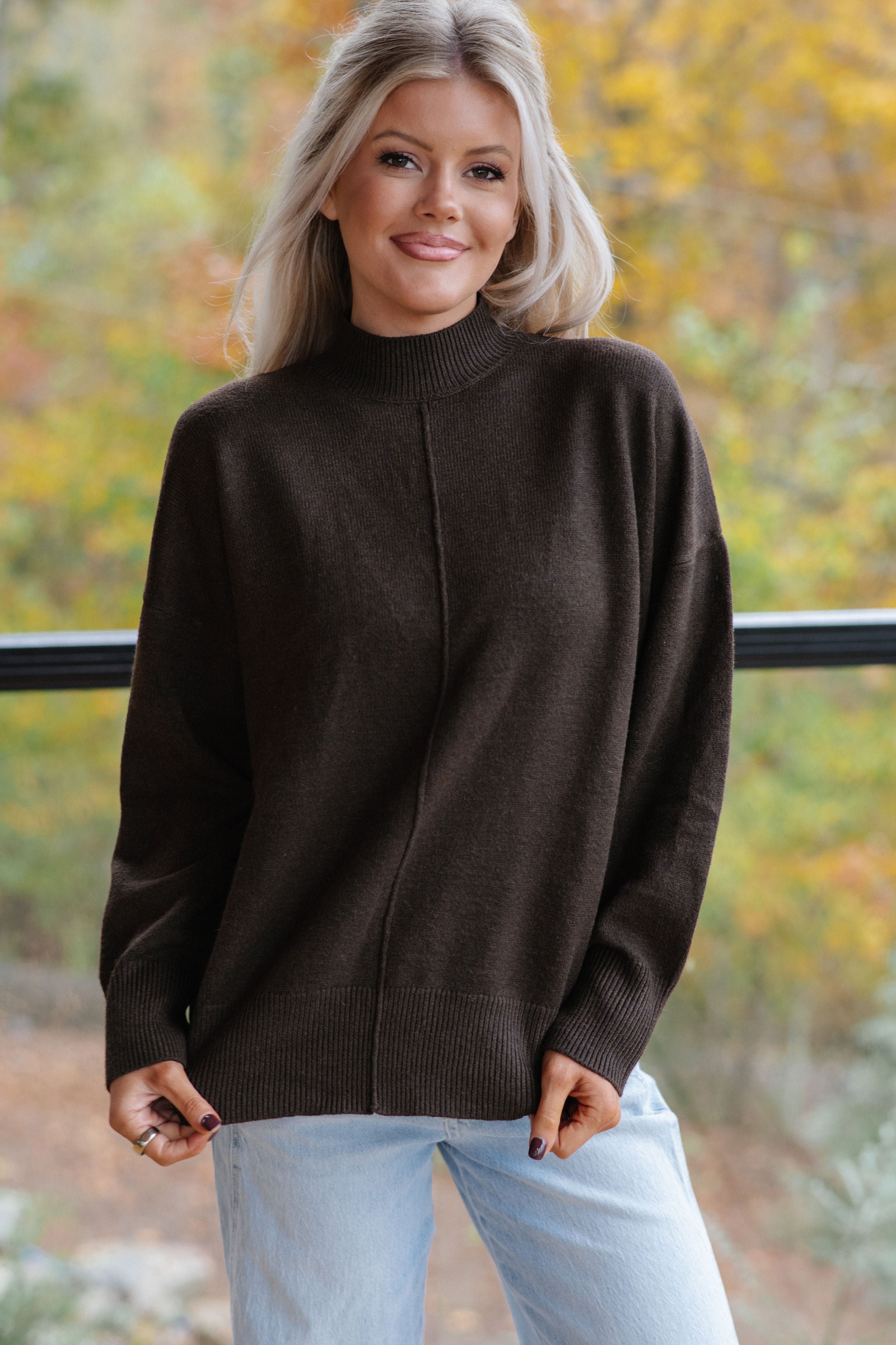 Ansley Mock Neck Sweater-Brown