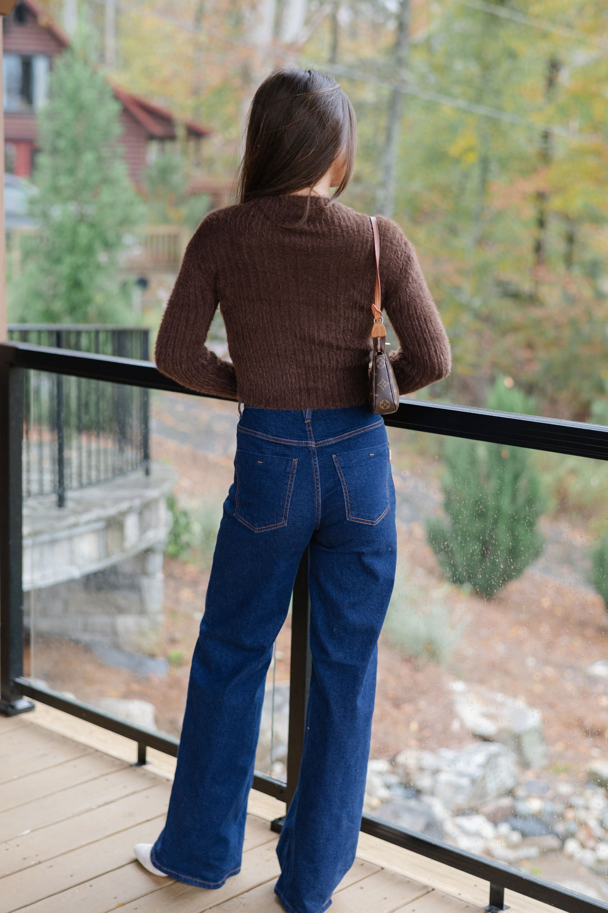 Francie Fuzzy Cropped Sweater-Brown