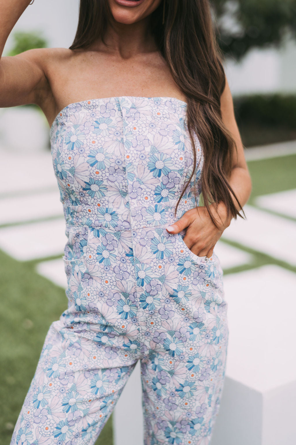 Logan Floral Strapless Jumpsuit- Lavender Multi