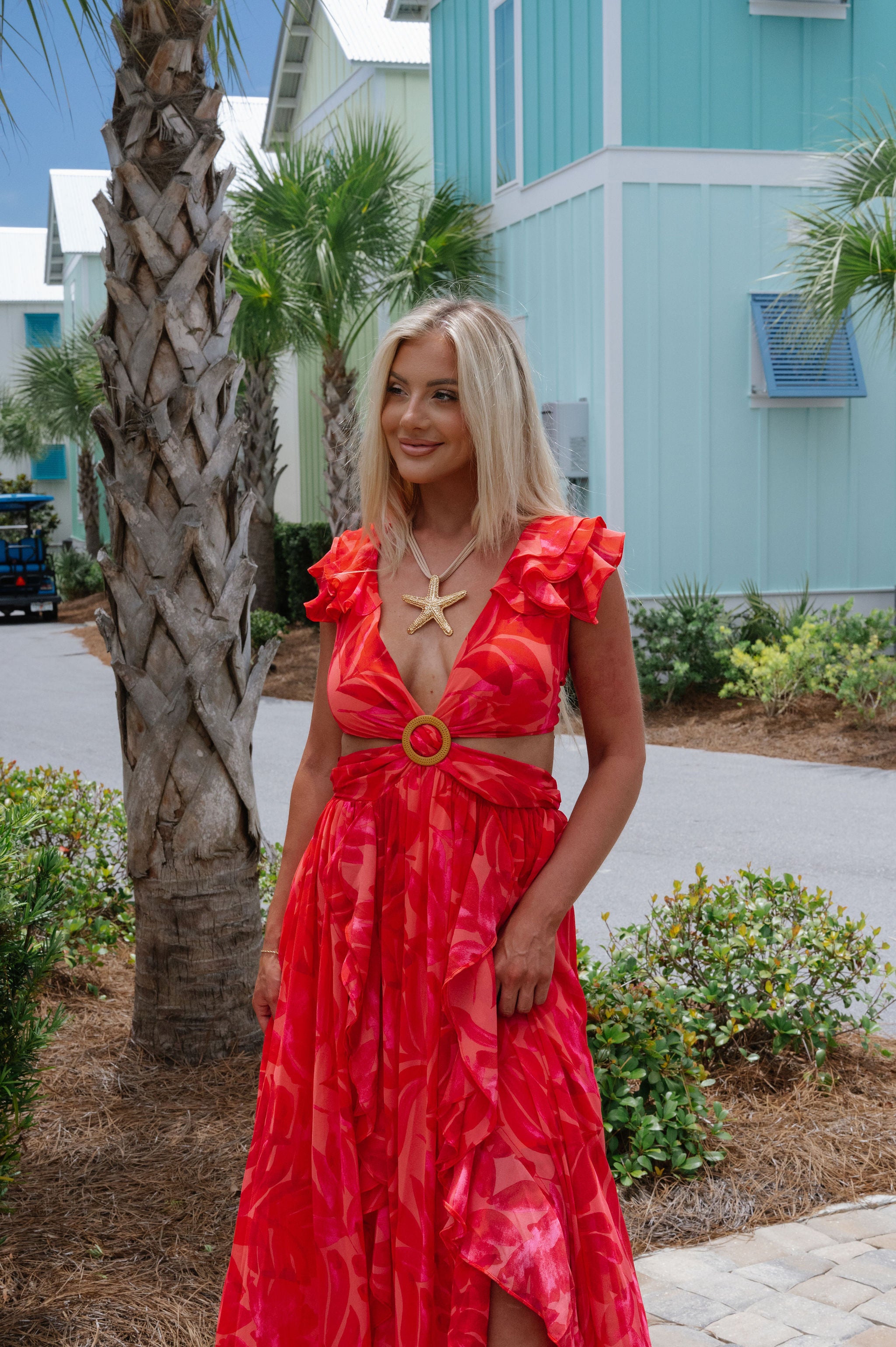 Culver Maxi Dress-Coral Red