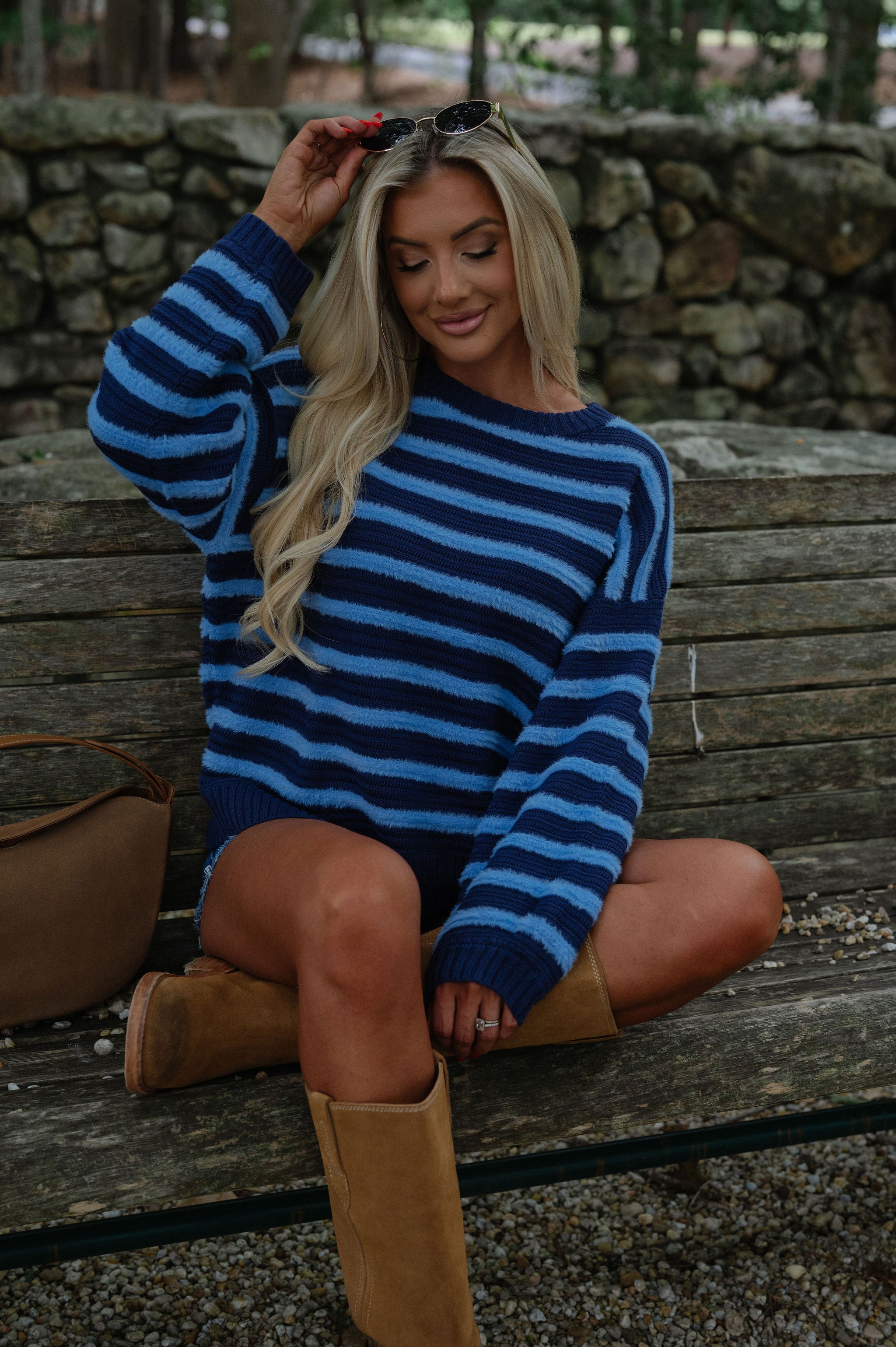 Benny Ribbed Striped Sweater-Navy/Blue
