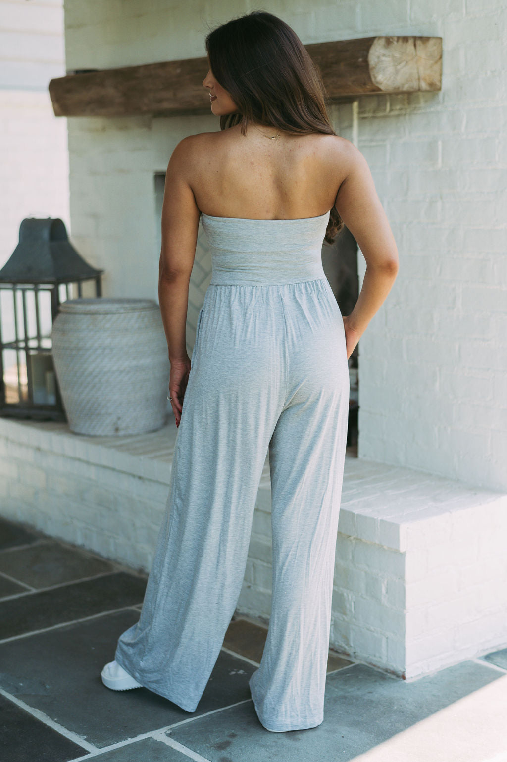 Strapless Flared Lounge Jumpsuit-Grey