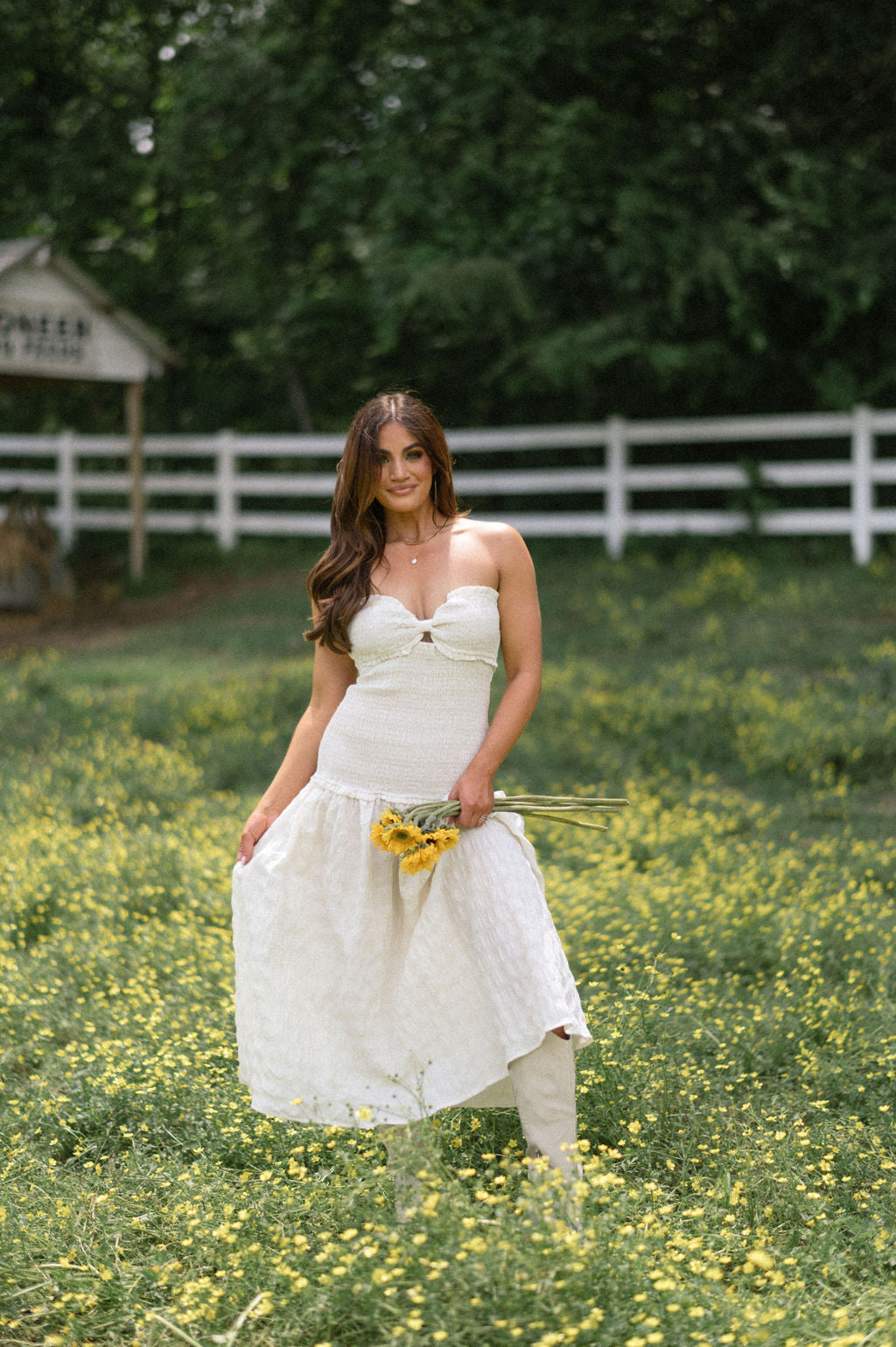 Drew Smocked Midi Dress-Ivory