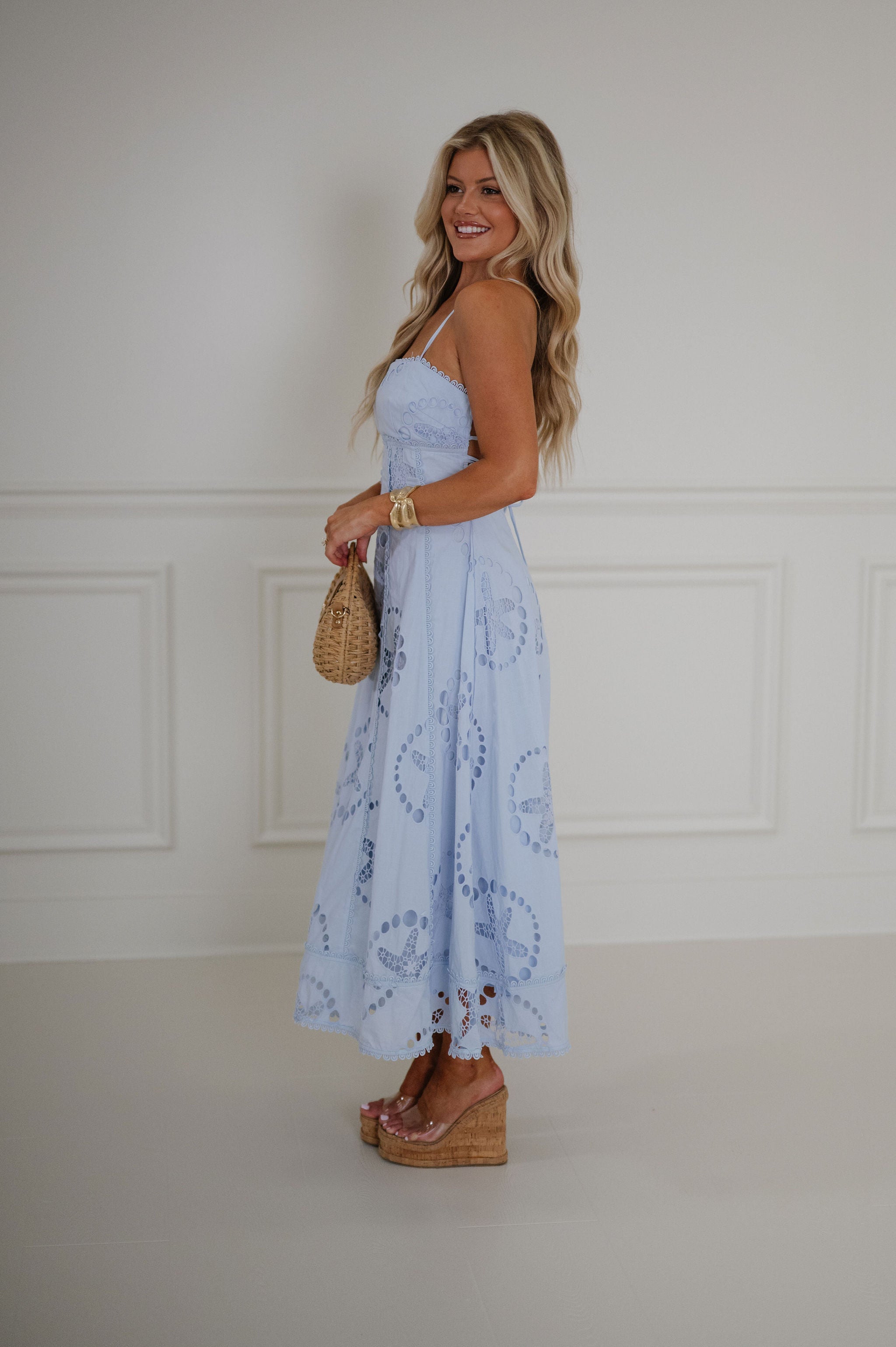 Parker Eyelet Midi Dress-Light Blue