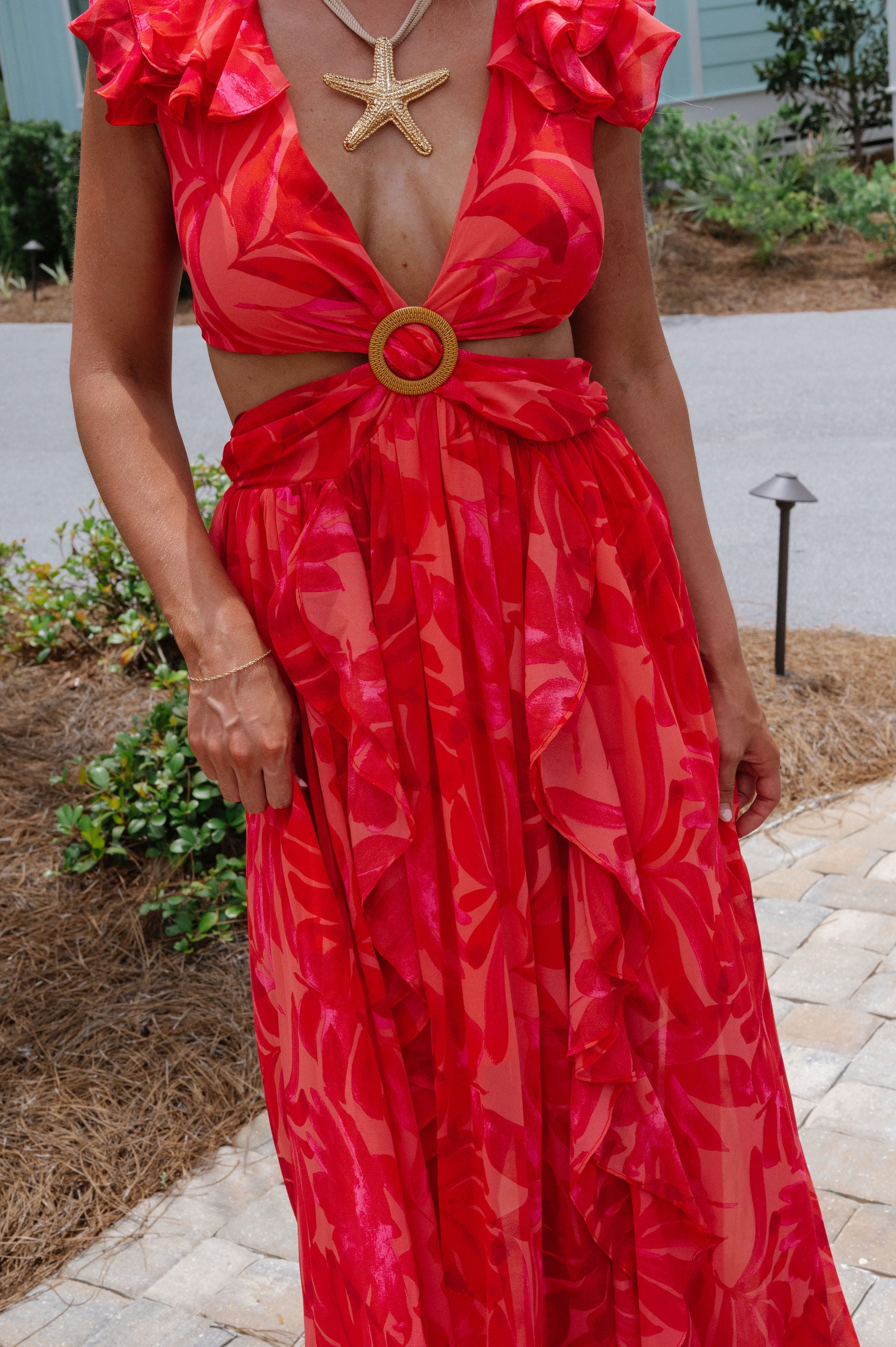 Culver Maxi Dress-Coral Red