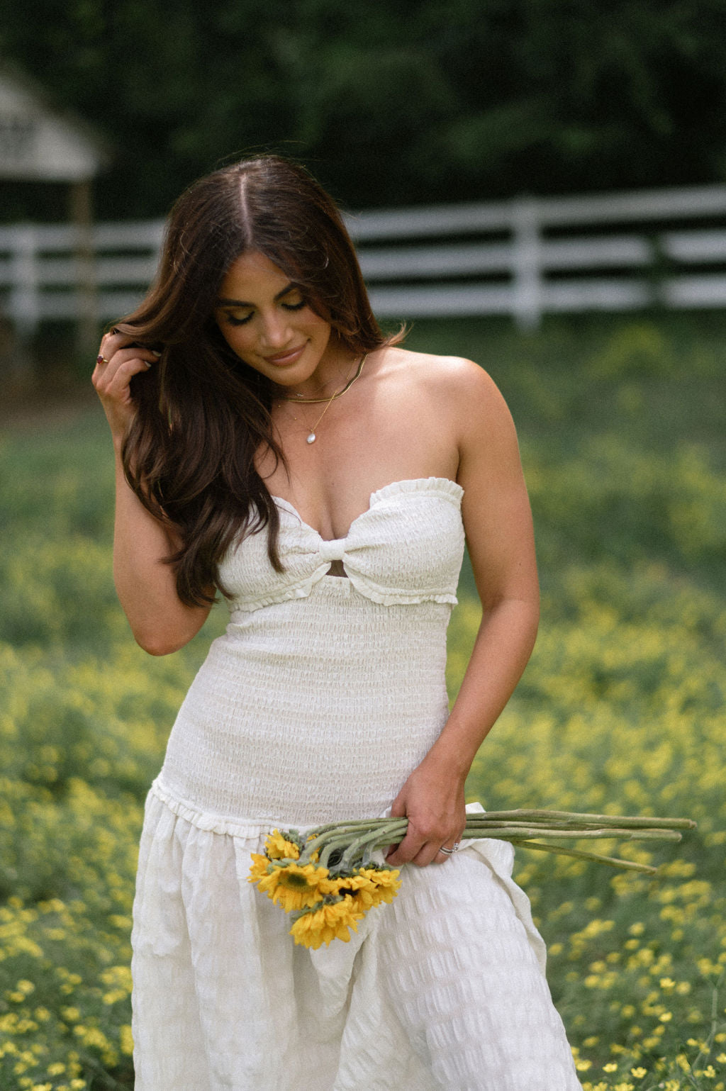 Drew Smocked Midi Dress-Ivory