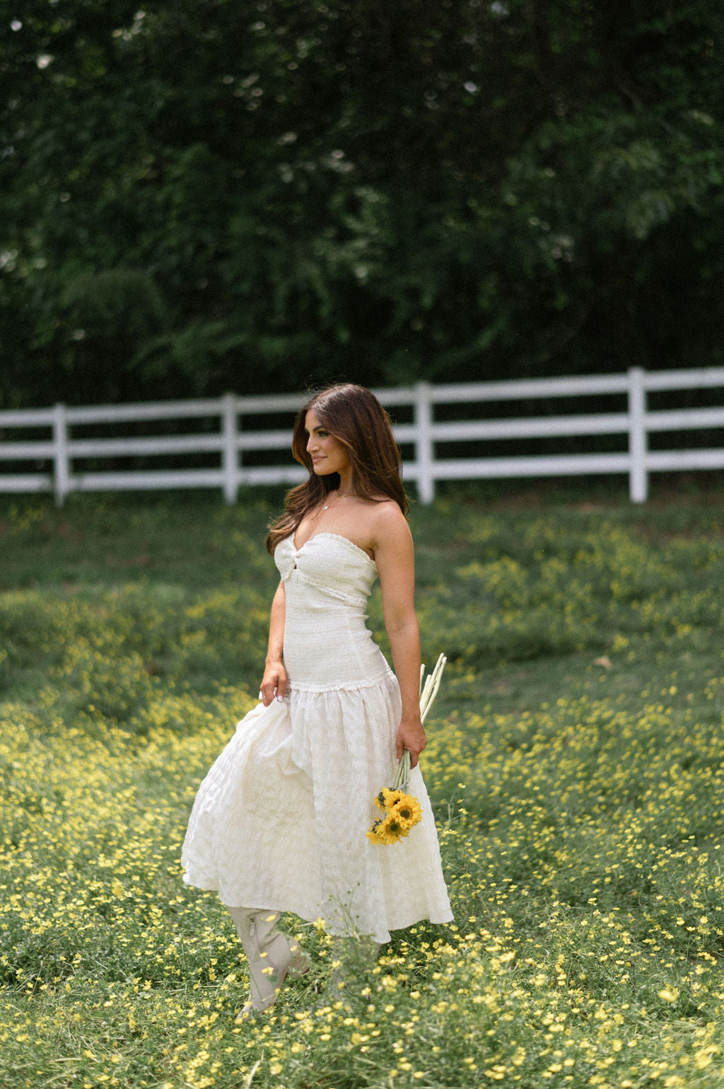 Drew Smocked Midi Dress-Ivory