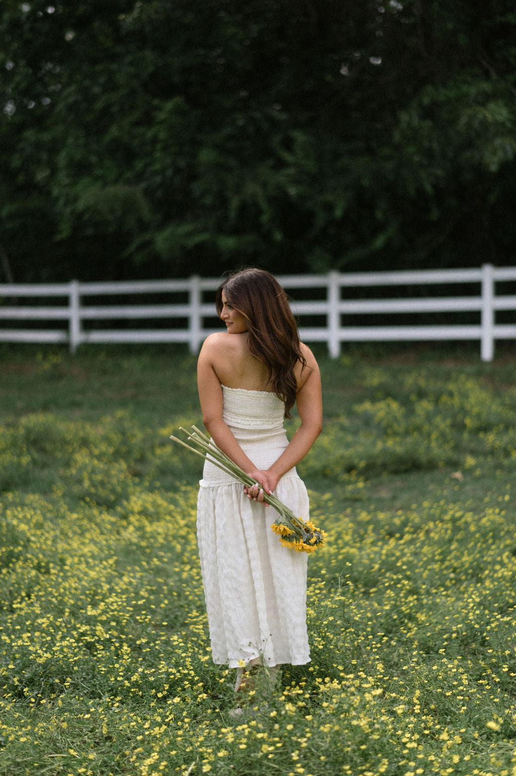 Drew Smocked Midi Dress-Ivory