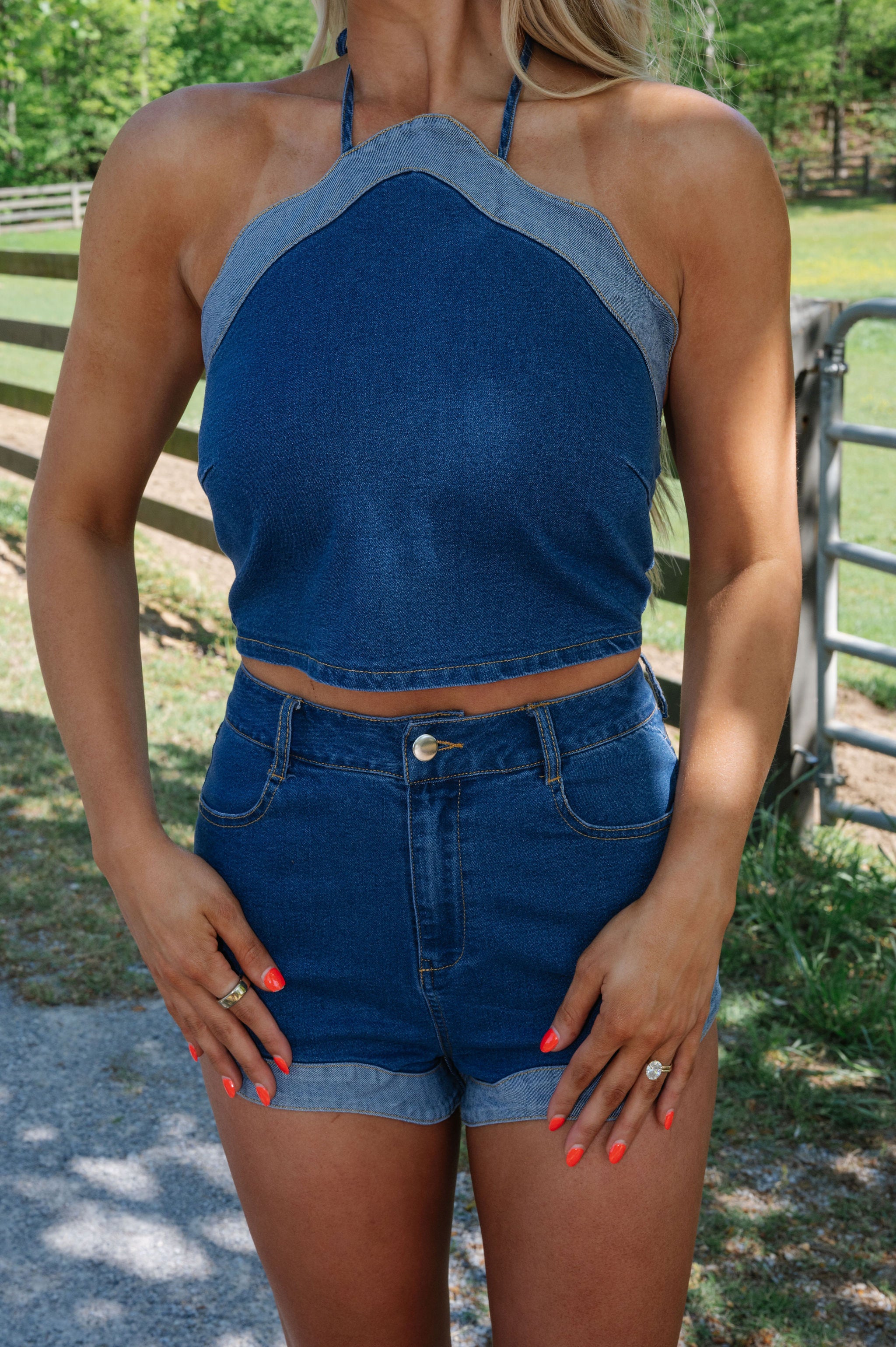 Abbi Halter Shorts Set-Denim petite!