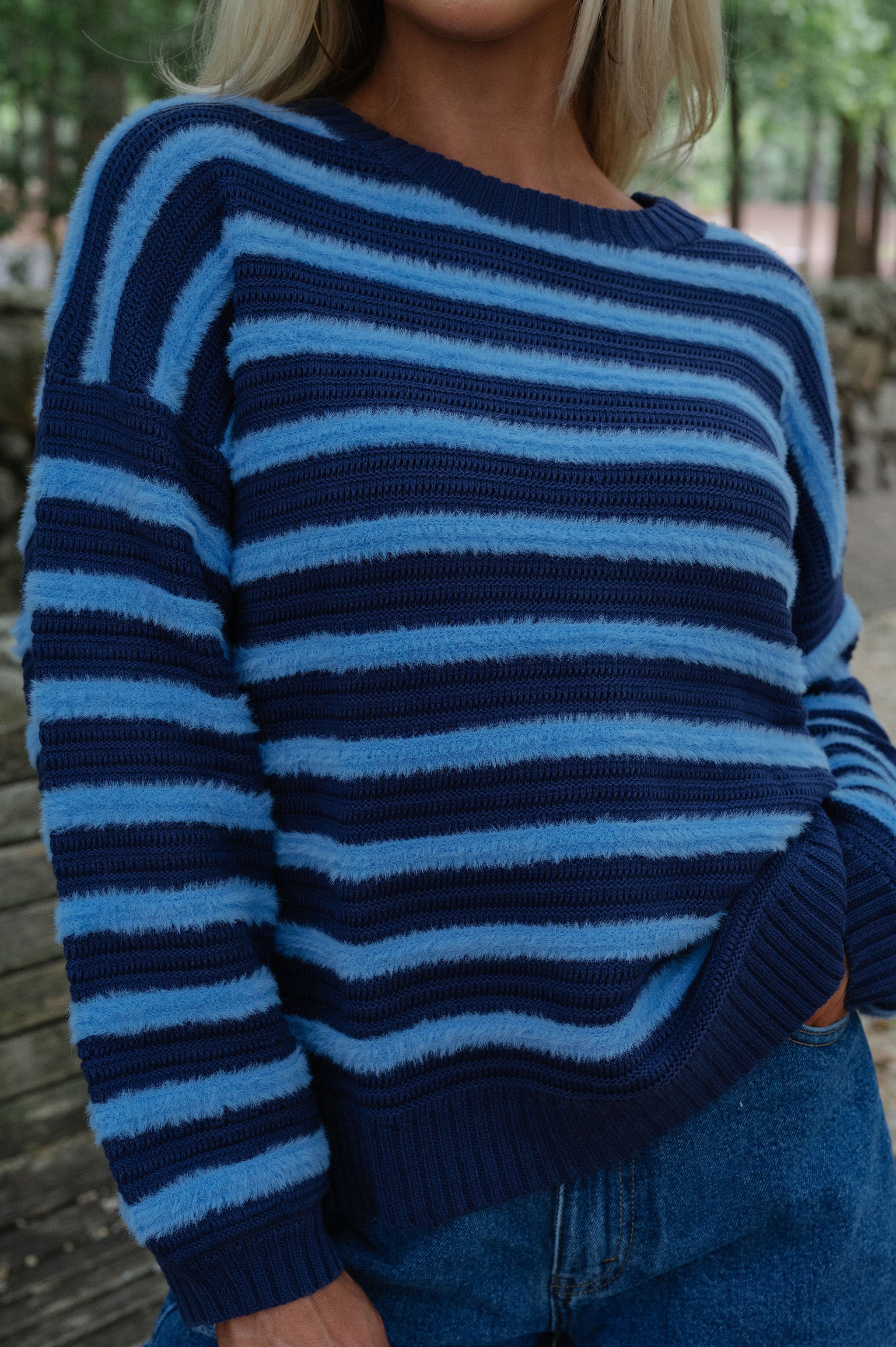 Benny Ribbed Striped Sweater-Navy/Blue