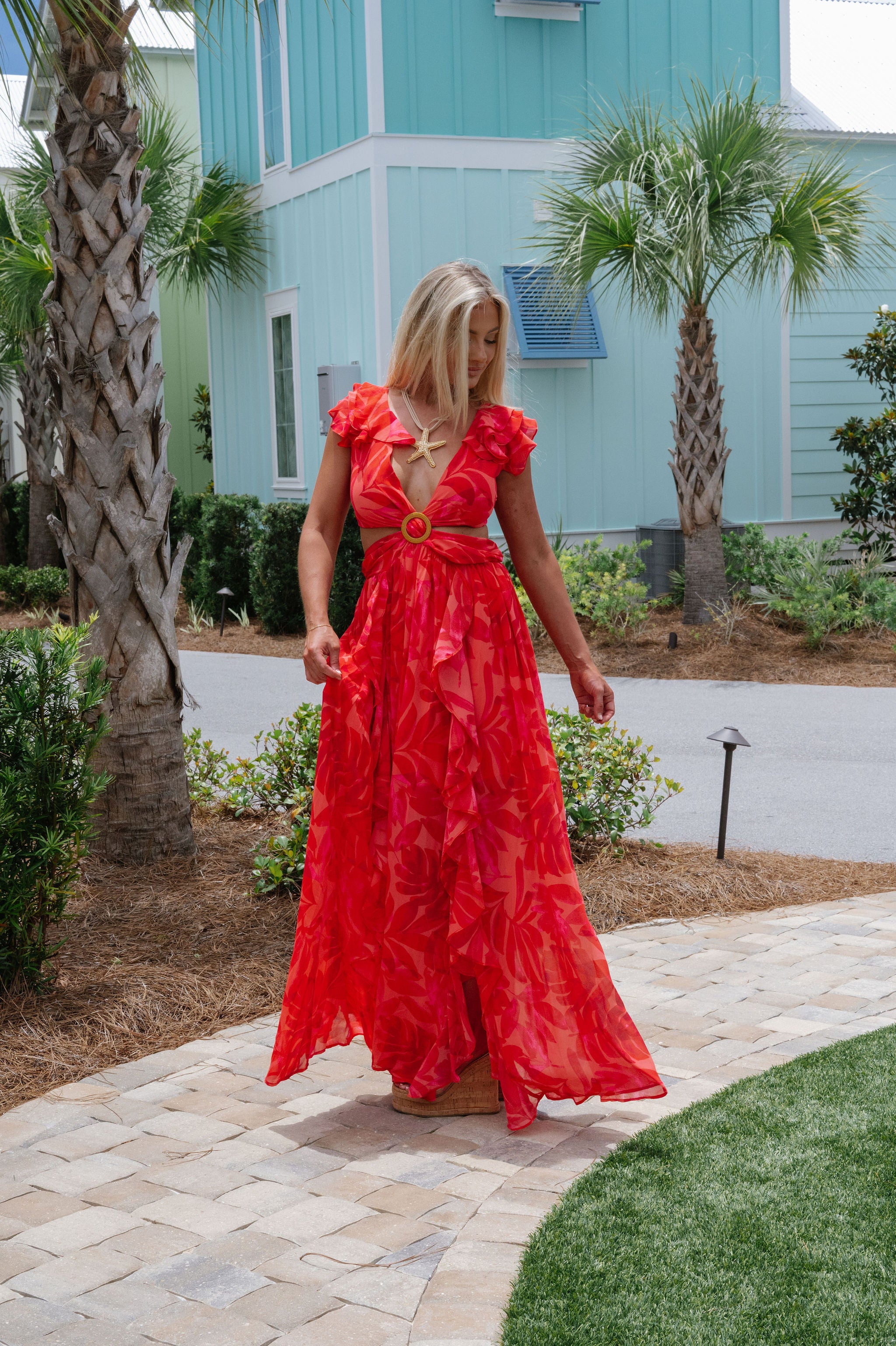 Culver Maxi Dress-Coral Red
