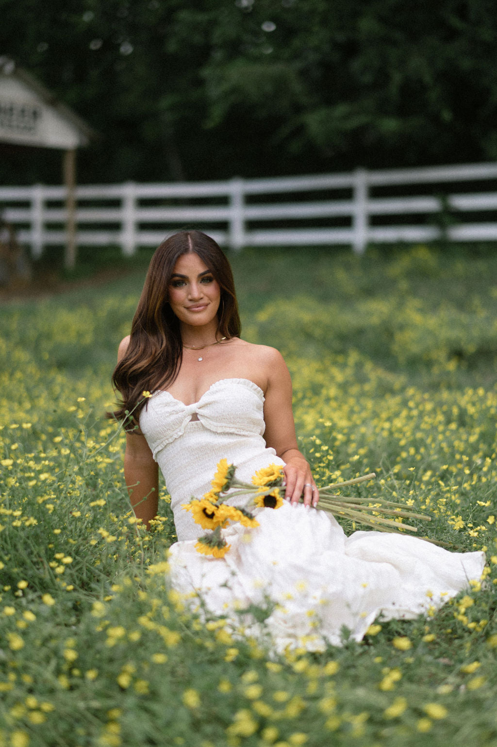 Drew Smocked Midi Dress-Ivory