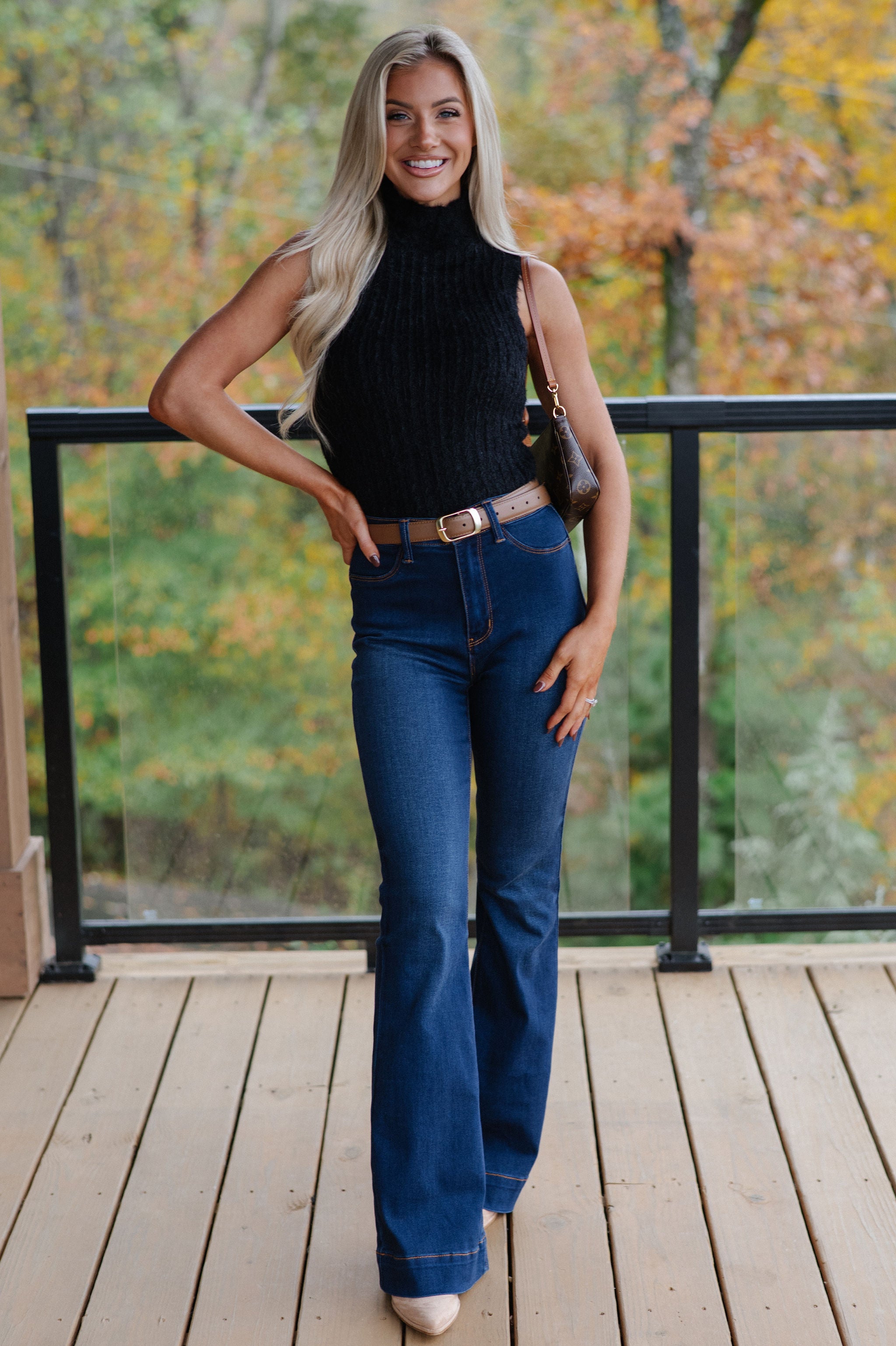 Mock Neck Sweater Tank-Black