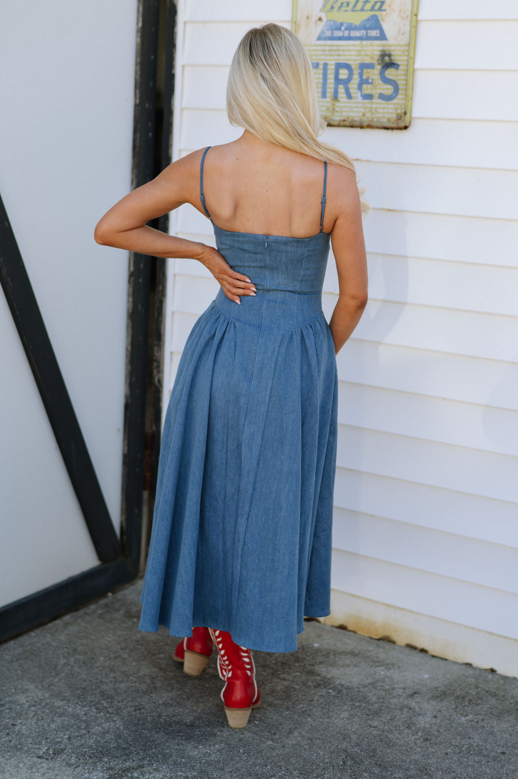 Fit N Flare Midi Dress-Denim