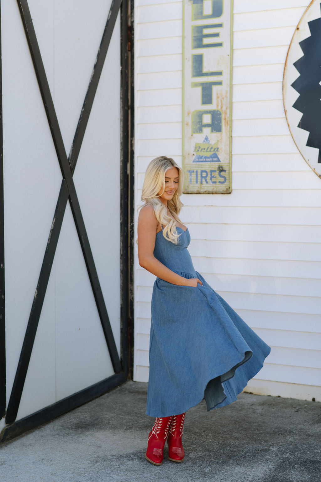 Fit N Flare Midi Dress-Denim