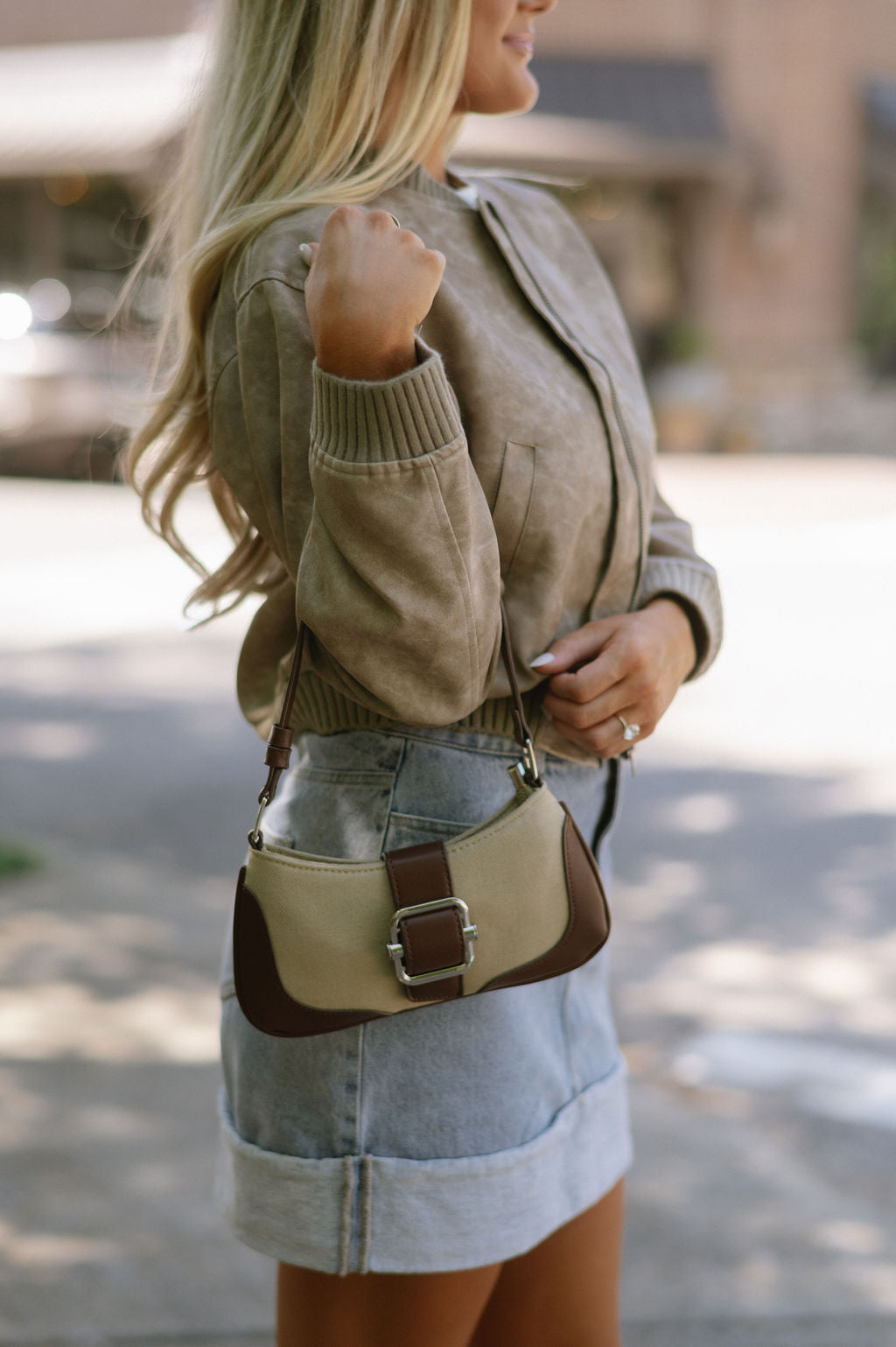 Two Tone Mini Shoulder Bag-Beige/Brown