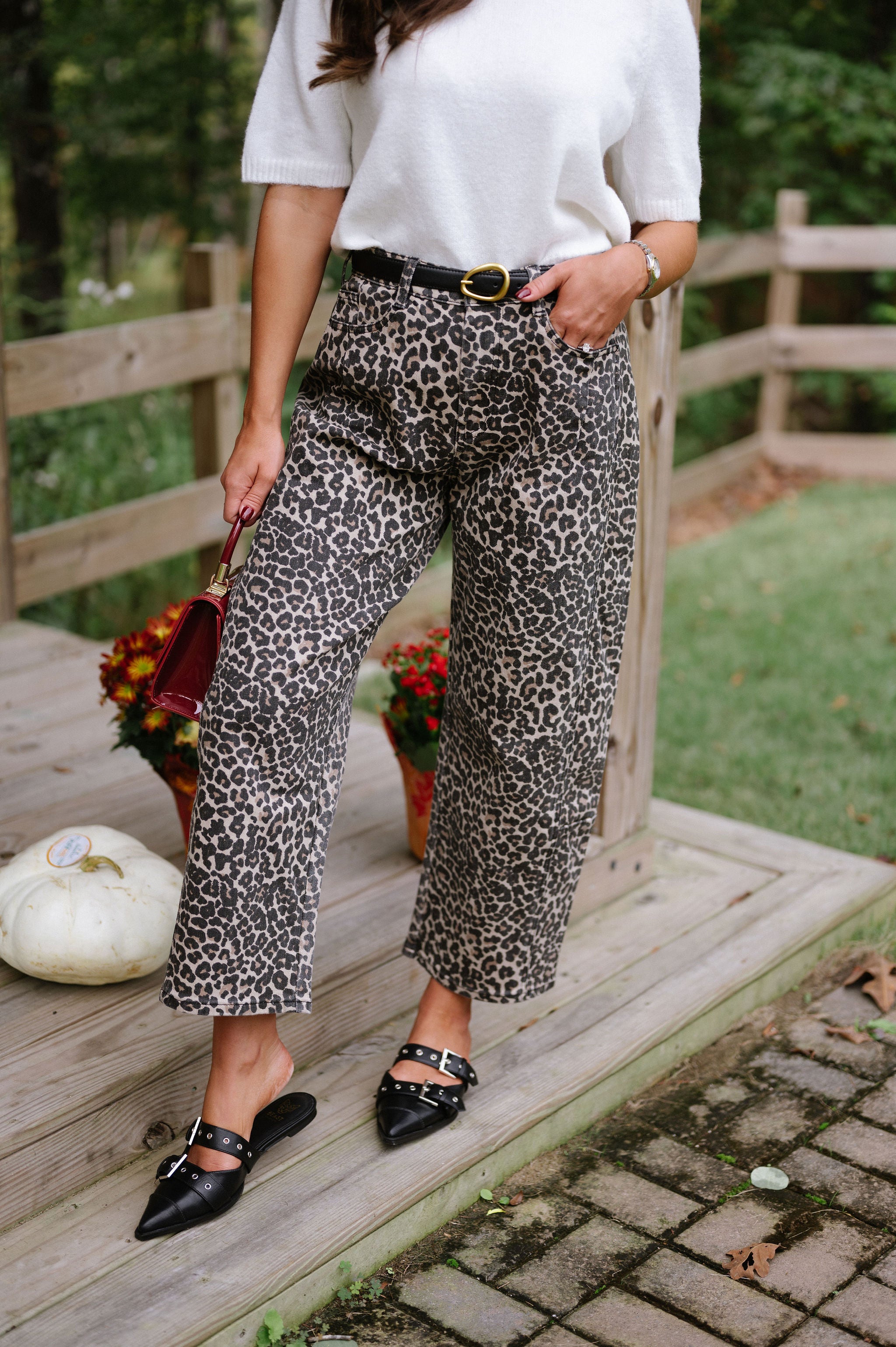 Leopard Print Barrel Pants