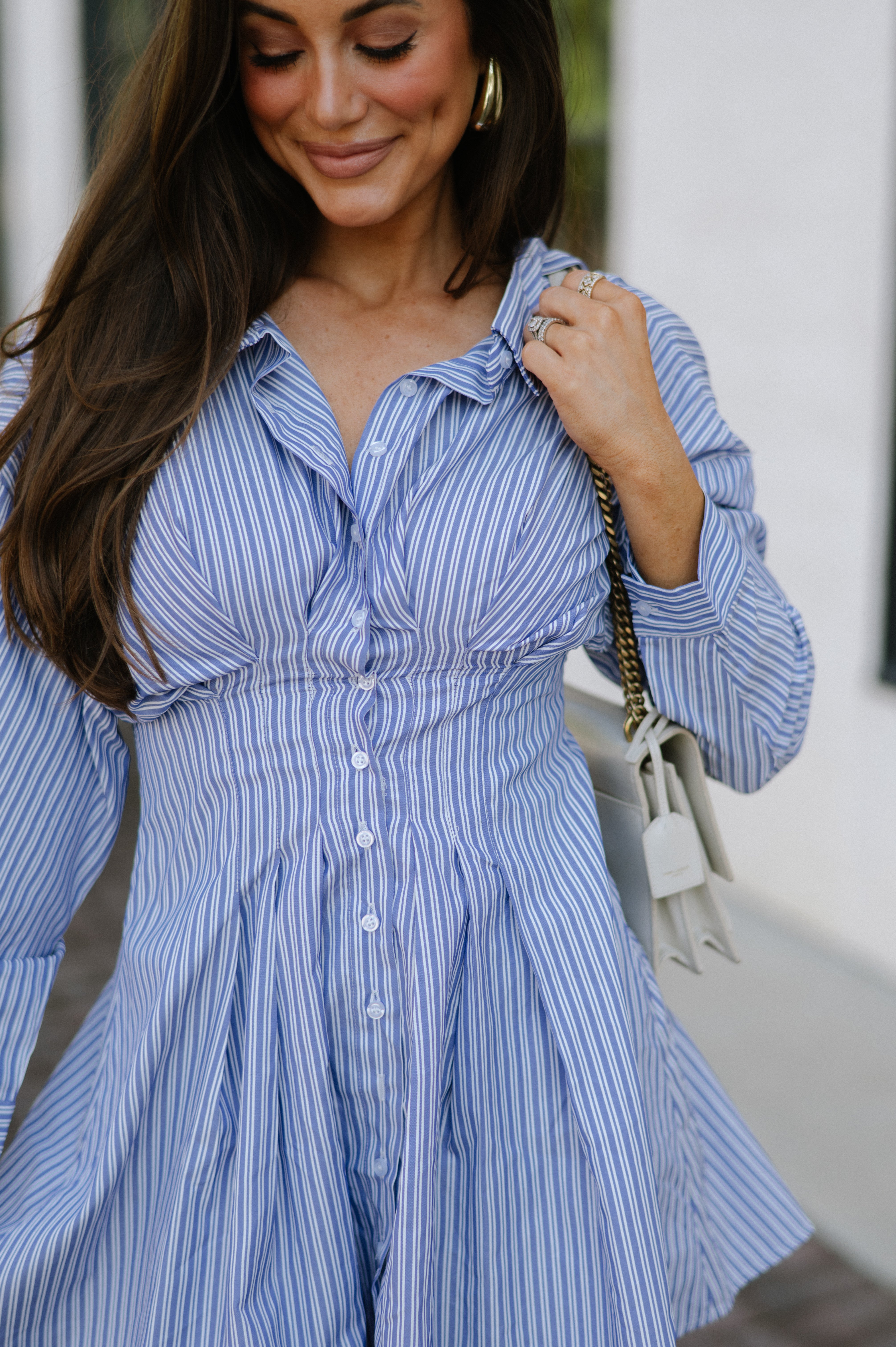 Striped Corset Shirt Dress-Blue