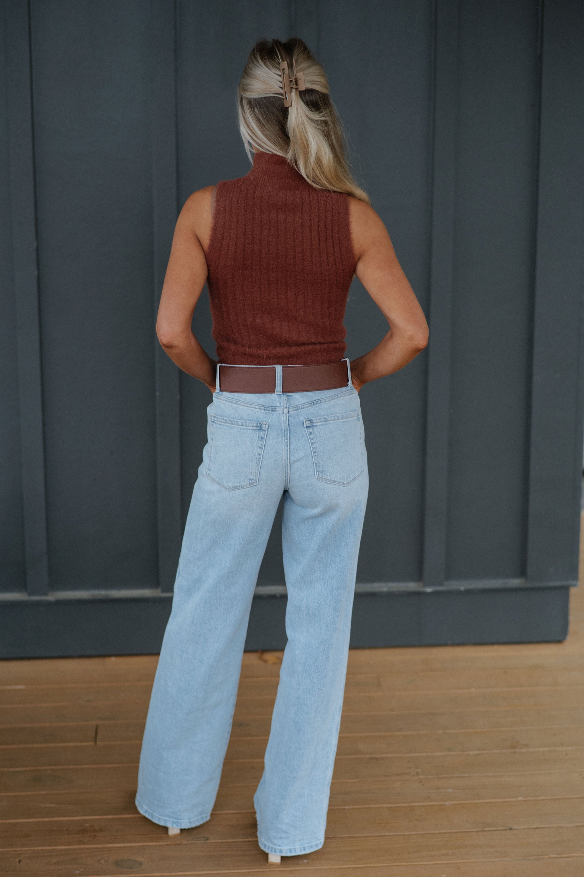 Mock Neck Sweater Tank-Chestnut