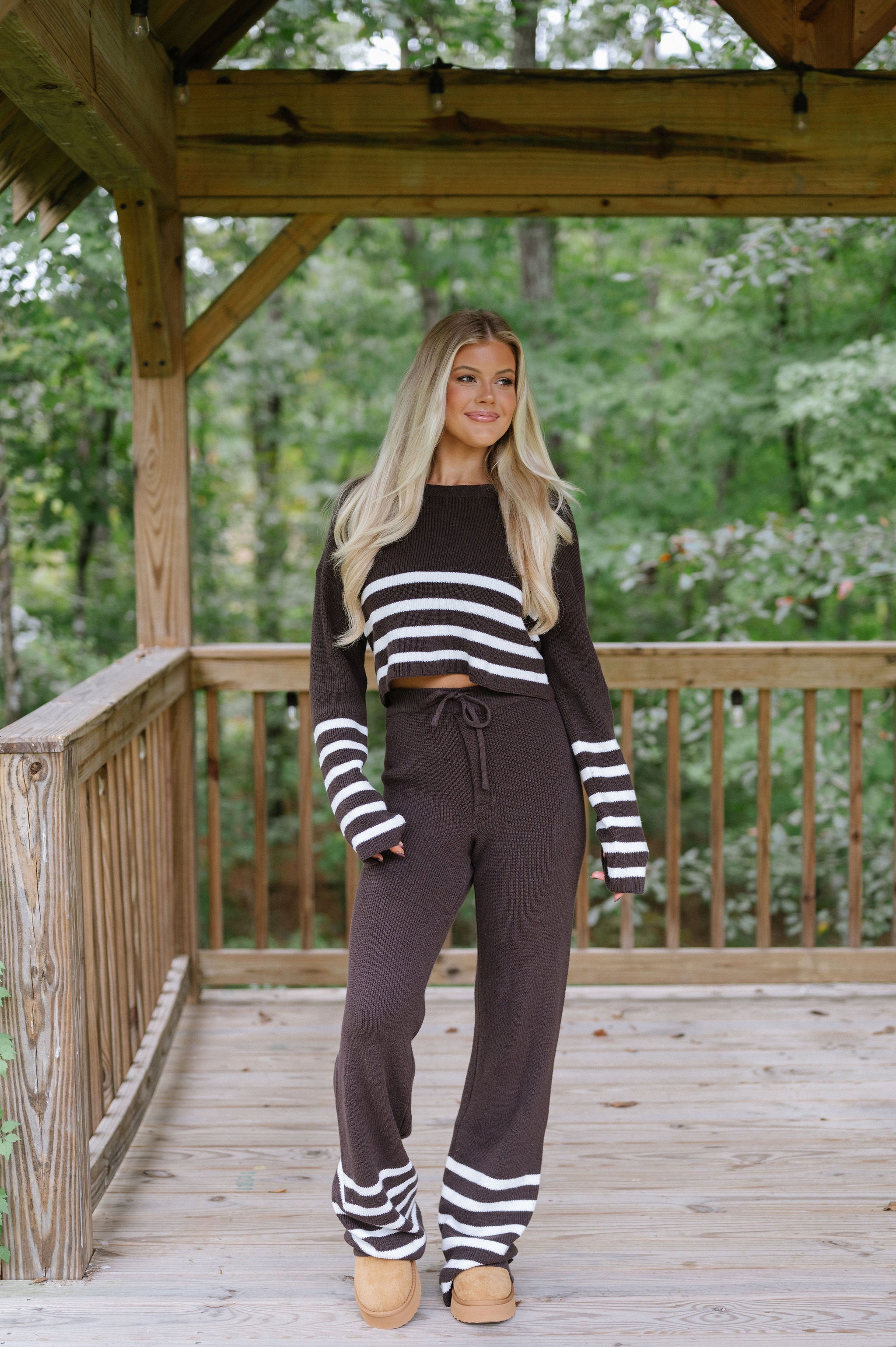 Teagan Pants Set-Brown/White