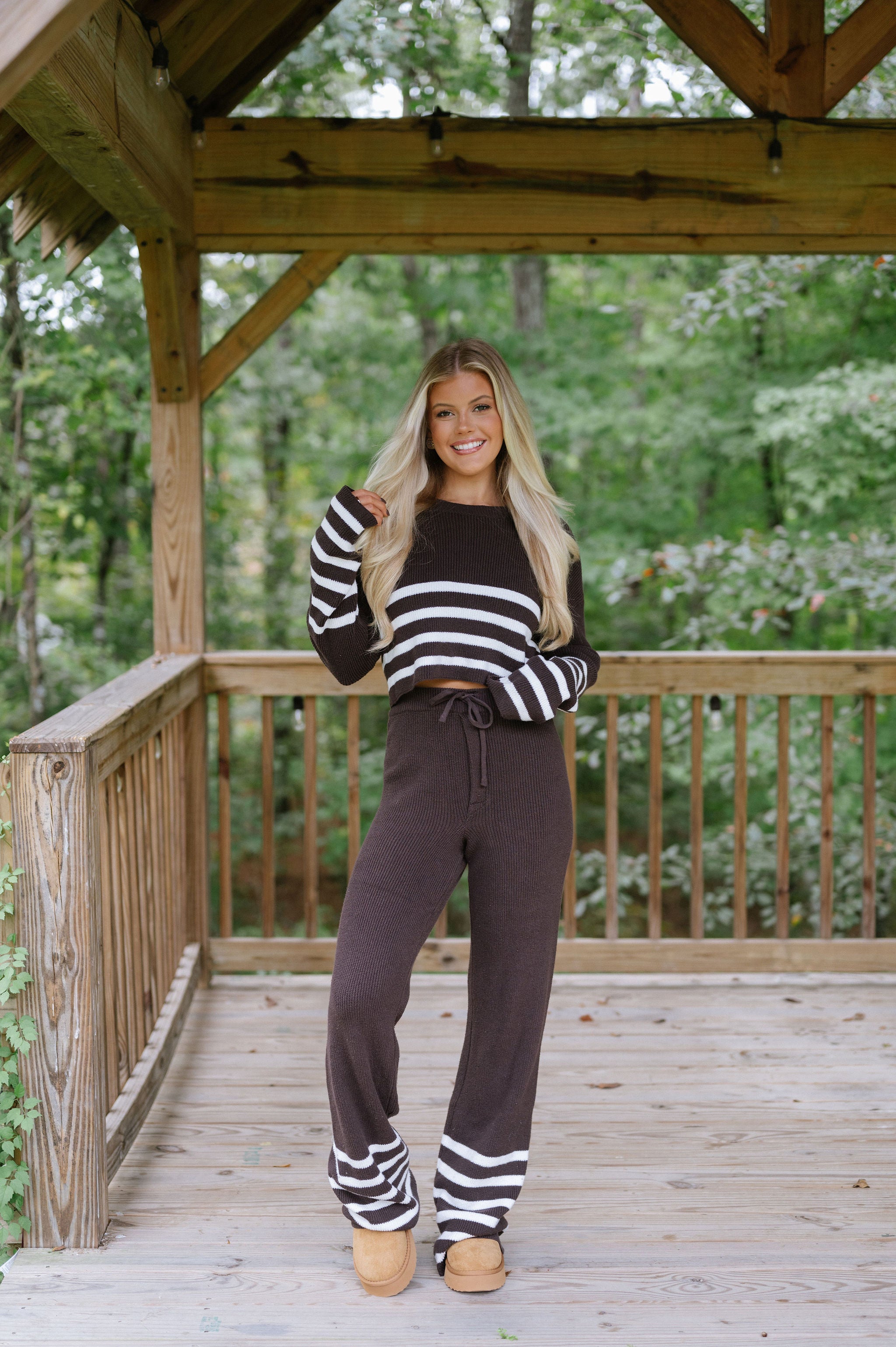 Teagan Pants Set-Brown/White